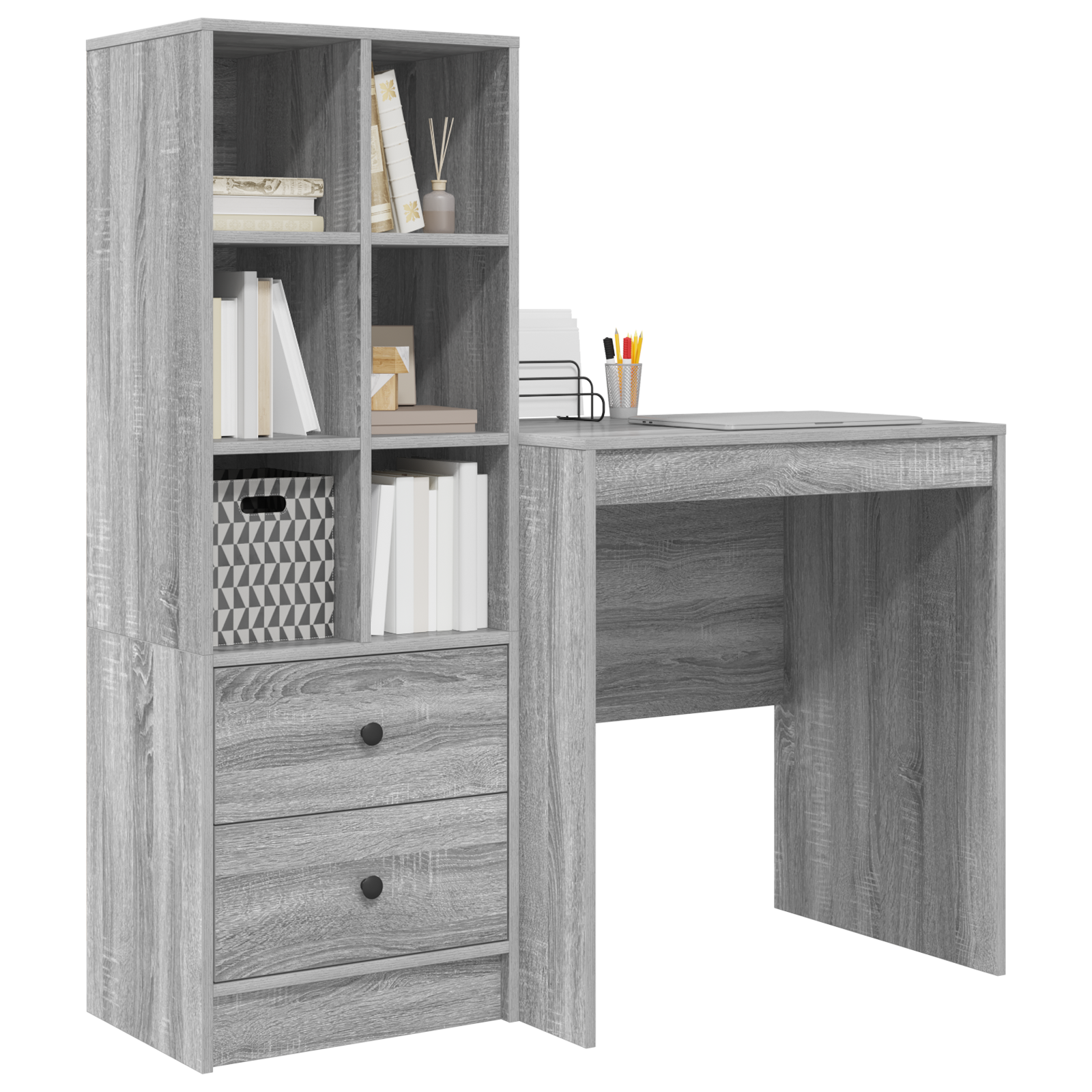 vidaXL Bureau met Opbergruimte in Grijs Sonoma Hout