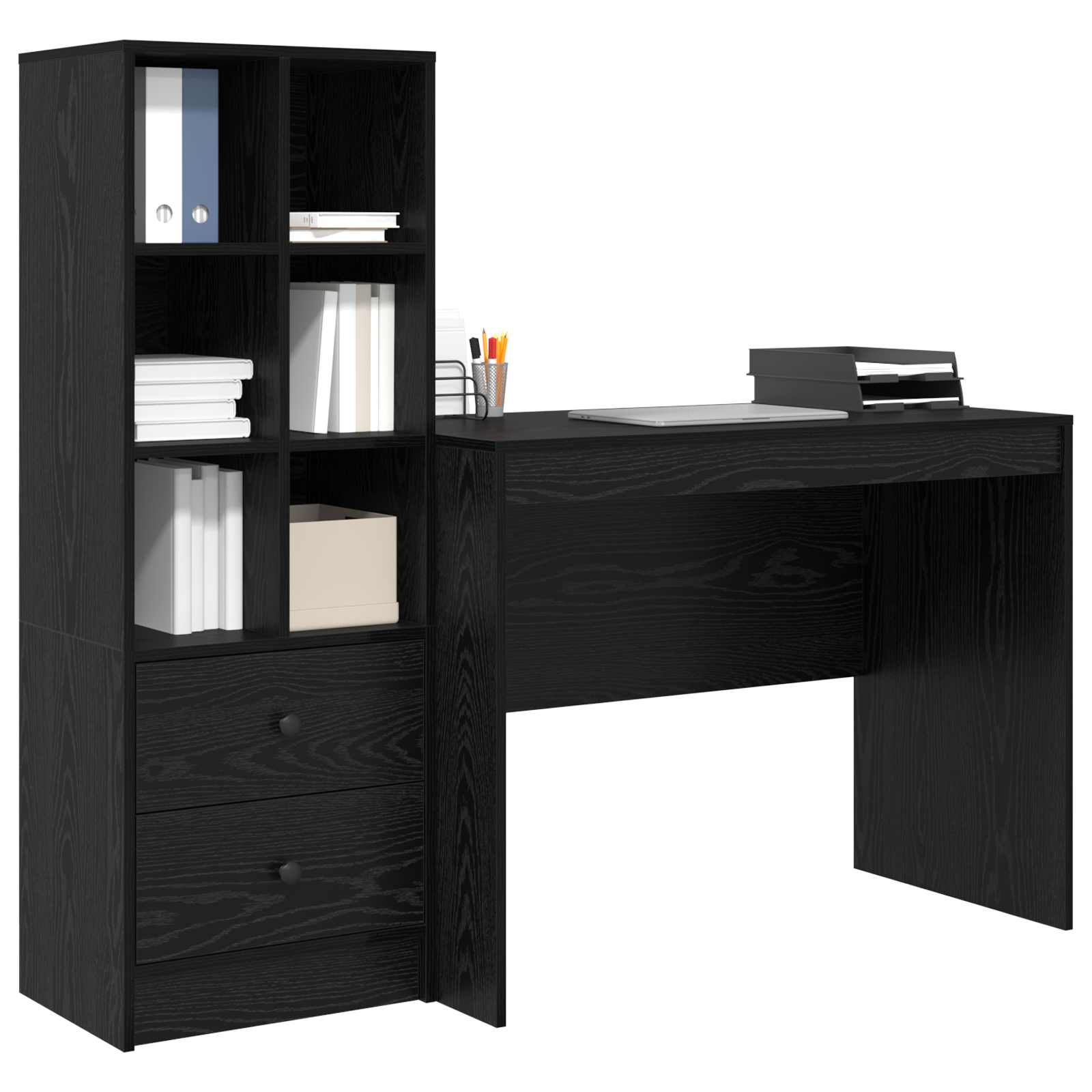vidaXL Bureau met Opbergruimte Zwart Eiken Geengineerd Hout