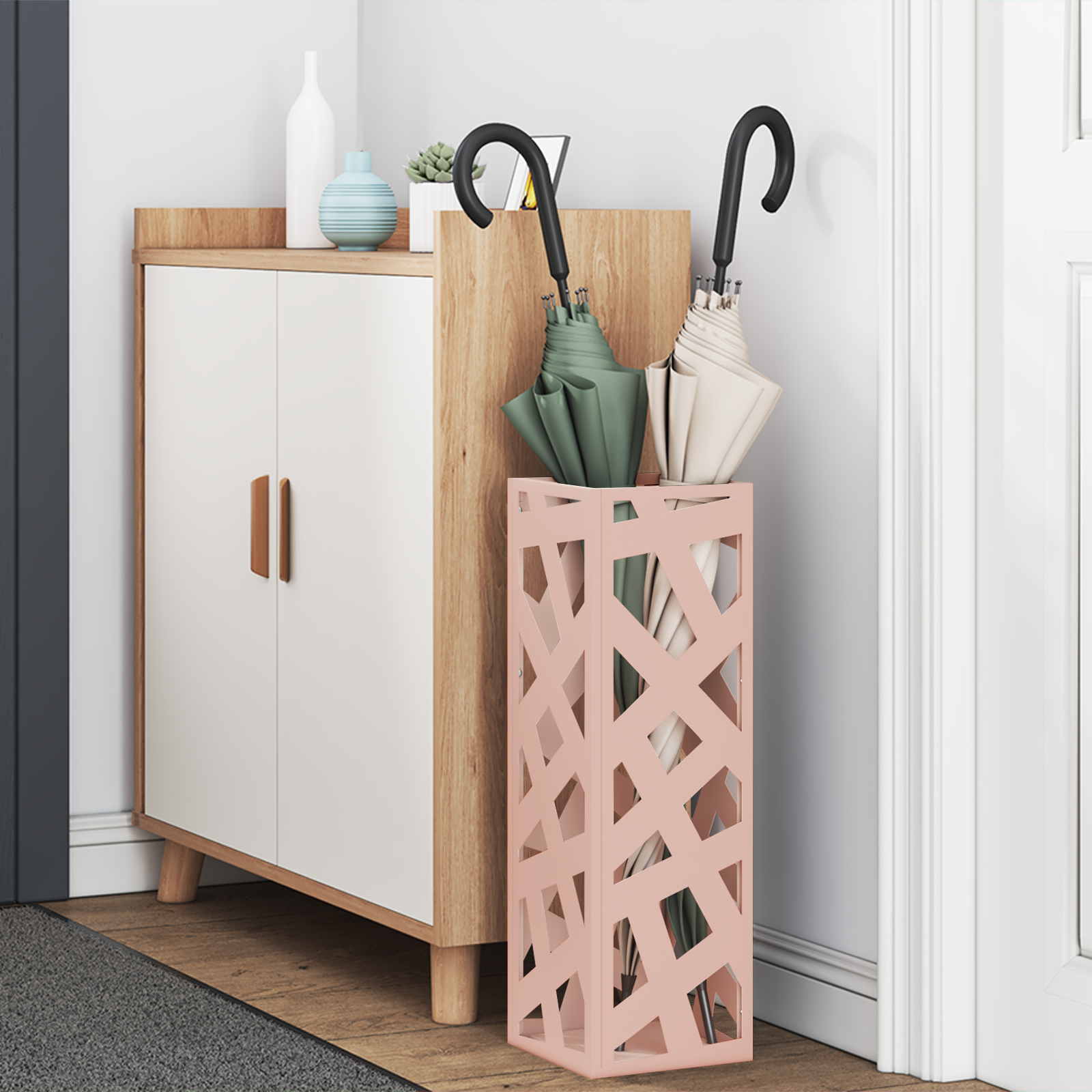 vidaXL Paraplu Houder Roze 15,5x15,5x49 cm Staal