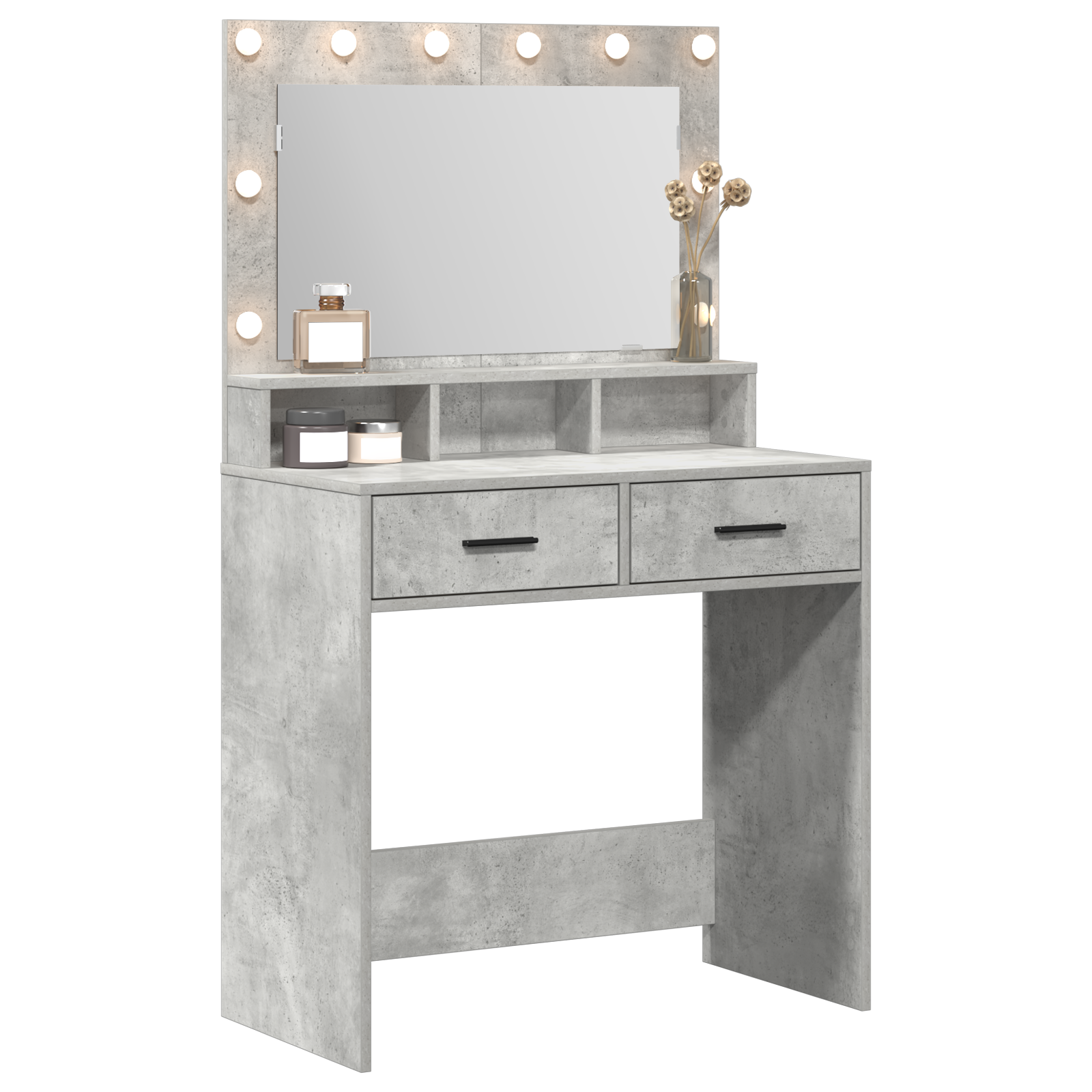 vidaXL Make-uptafel met LED-verlichting - Betongrijs - 79x41x135 cm