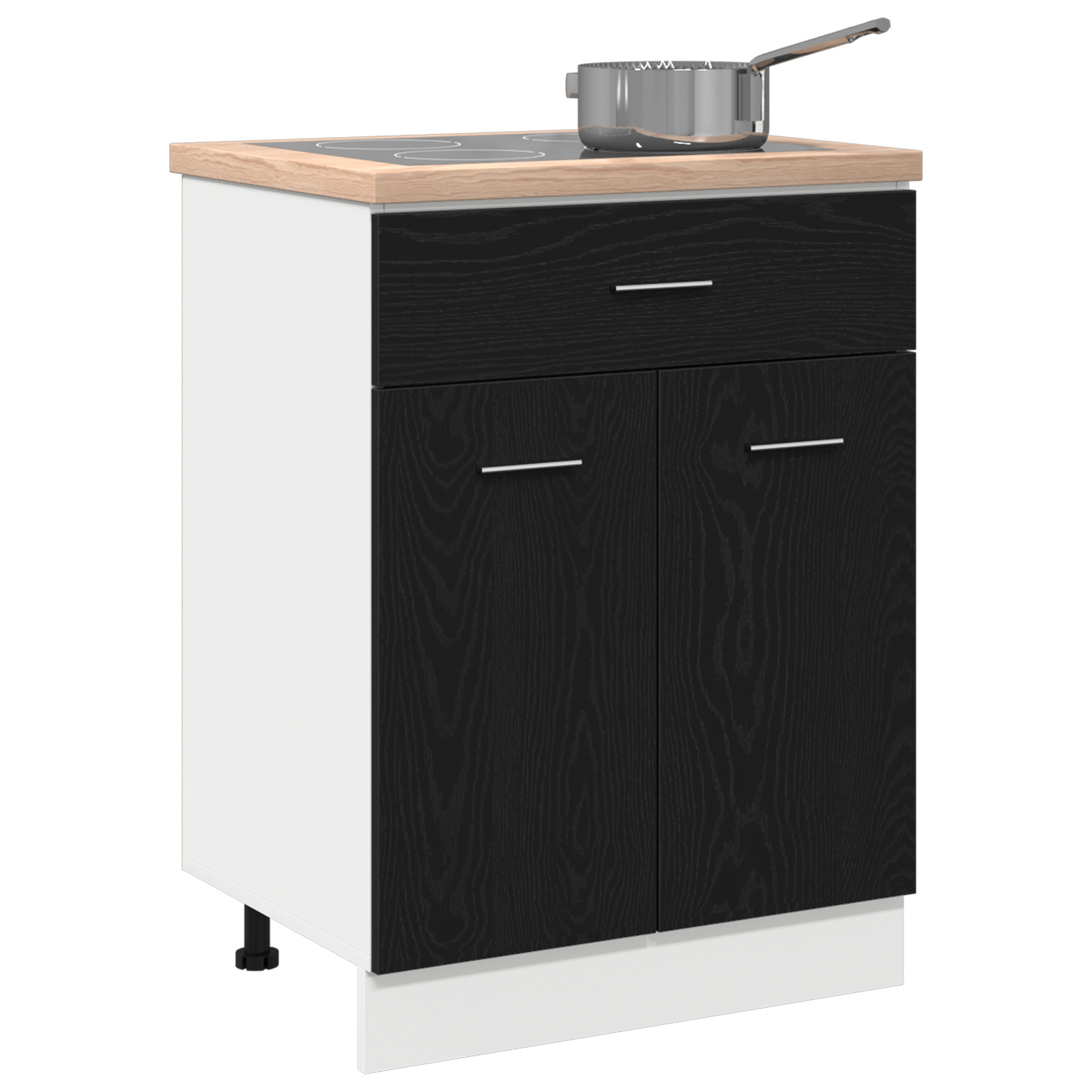 vidaXL Zwarte Eiken Lade Onderkast - 60x46x81,5 cm van Bewerkt Hout