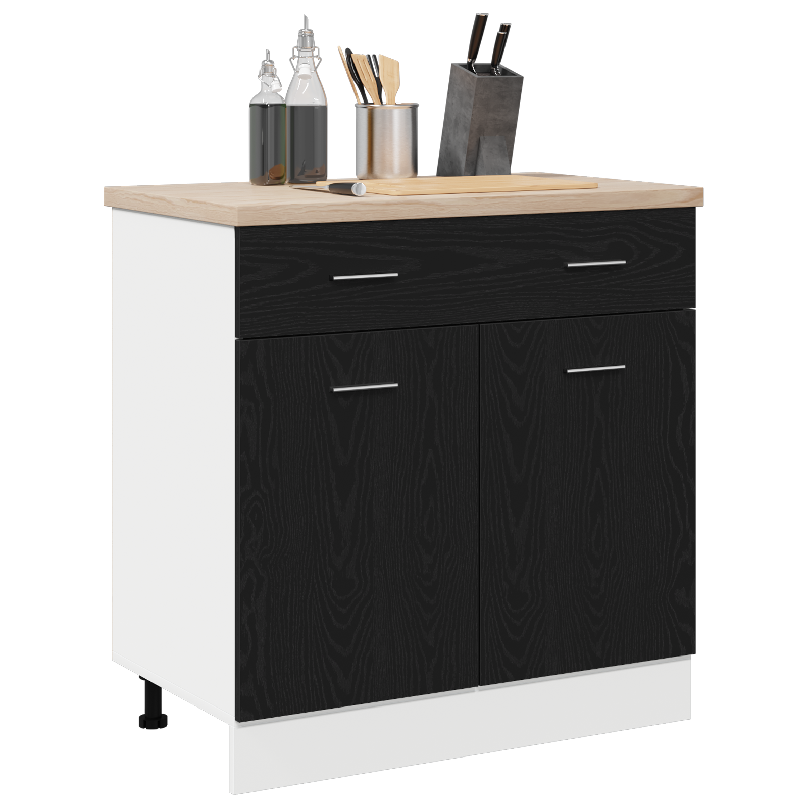 vidaXL Kast met Lade in Zwart Eiken, 80 x 46 x 81,5 cm, Gemaakt van Bewerkt Hout
