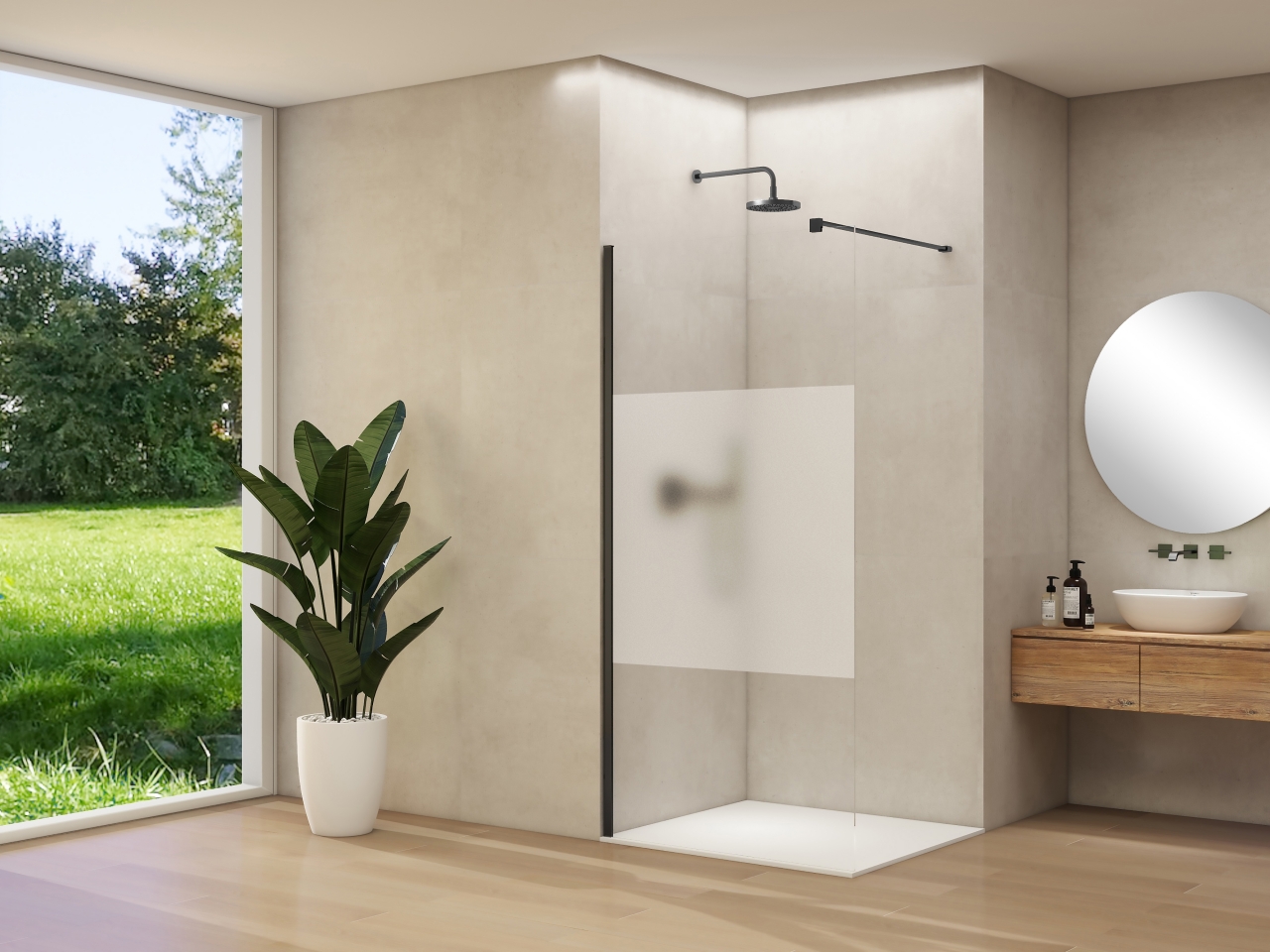 Van Rijn Inloopdouche  Products ST01 40x200 cm 8 mm Helder Glas Met Satijnbaan Incl. Beslag met Muurprofiel Mat Zwart