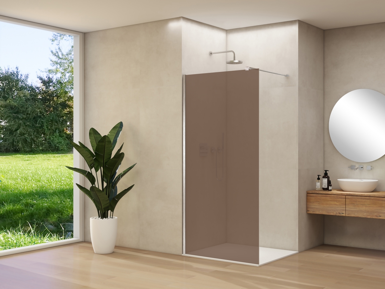 Van Rijn Inloopdouche  Products ST01 100x200 cm 8 mm Brons Rookglas Incl. Beslag met Muurprofiel en Stabilisatiestang Chroom