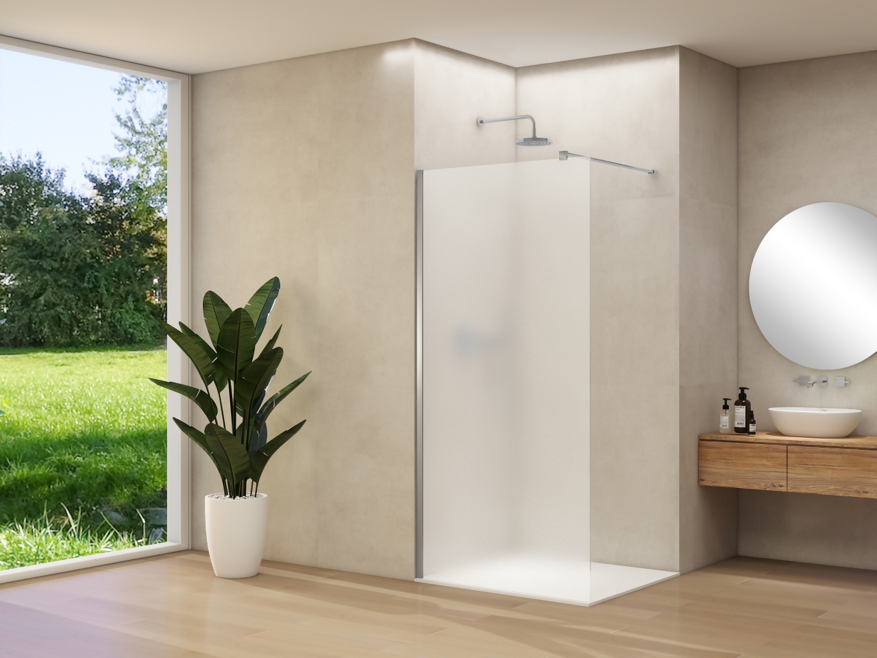 Van Rijn Inloopdouche  Products ST01 90x200 cm 8 mm Satijnglas Incl. Beslag met Muurprofiel en Stabilisatiestang Geborsteld RVS