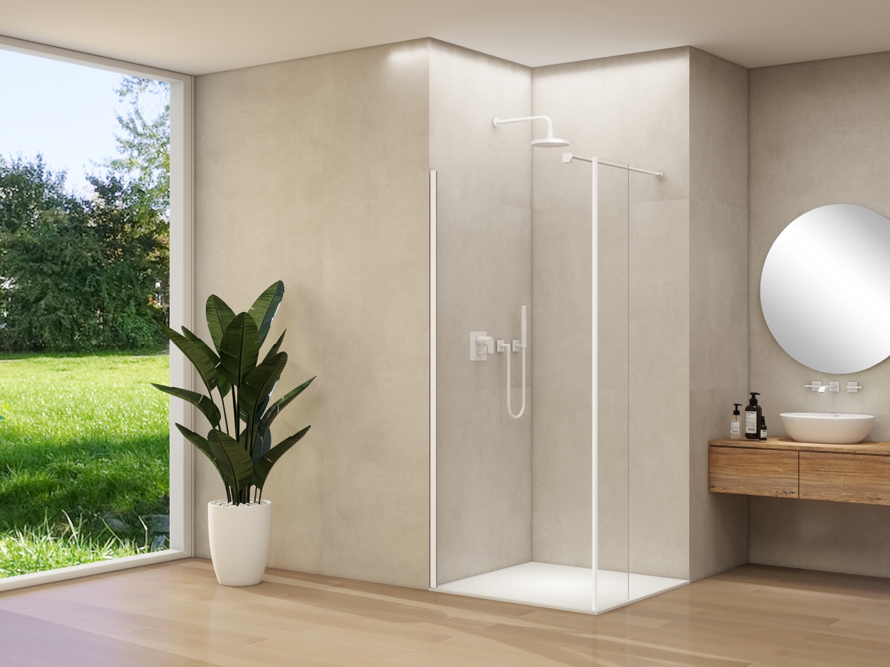 Van Rijn Inloopdouche  Products ST01 Met Haaks Deel L&R 140x200 cm 8 mm Helder Glas Incl. Stabilisatiestang Mat Wit