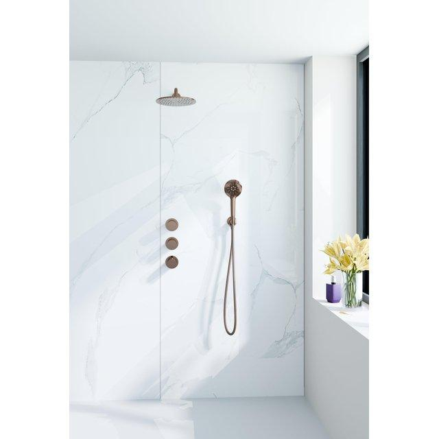 Fortifura Nebbio Regendoucheset - inbouwkraan - inbouwdeel - wandaansluitbocht - doucheslang glad - ronde handdouche - 35cm wandarm - 30cm hoofddouche - geborsteld koper PVD (koper) SW1183069 SW118308