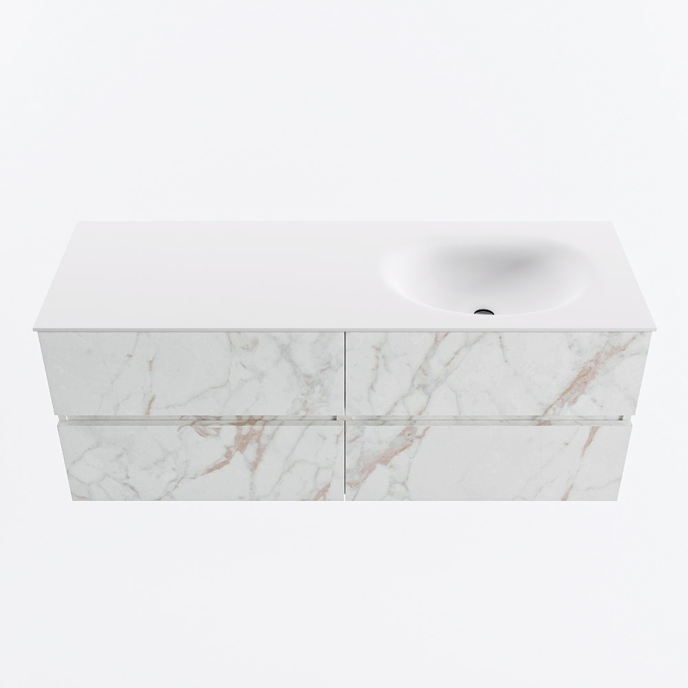 Mondiaz VICA 130cm badmeubel onderkast Carrara 4 lades. Wastafel MOON rechts 1 kraangat, kleur Talc.
