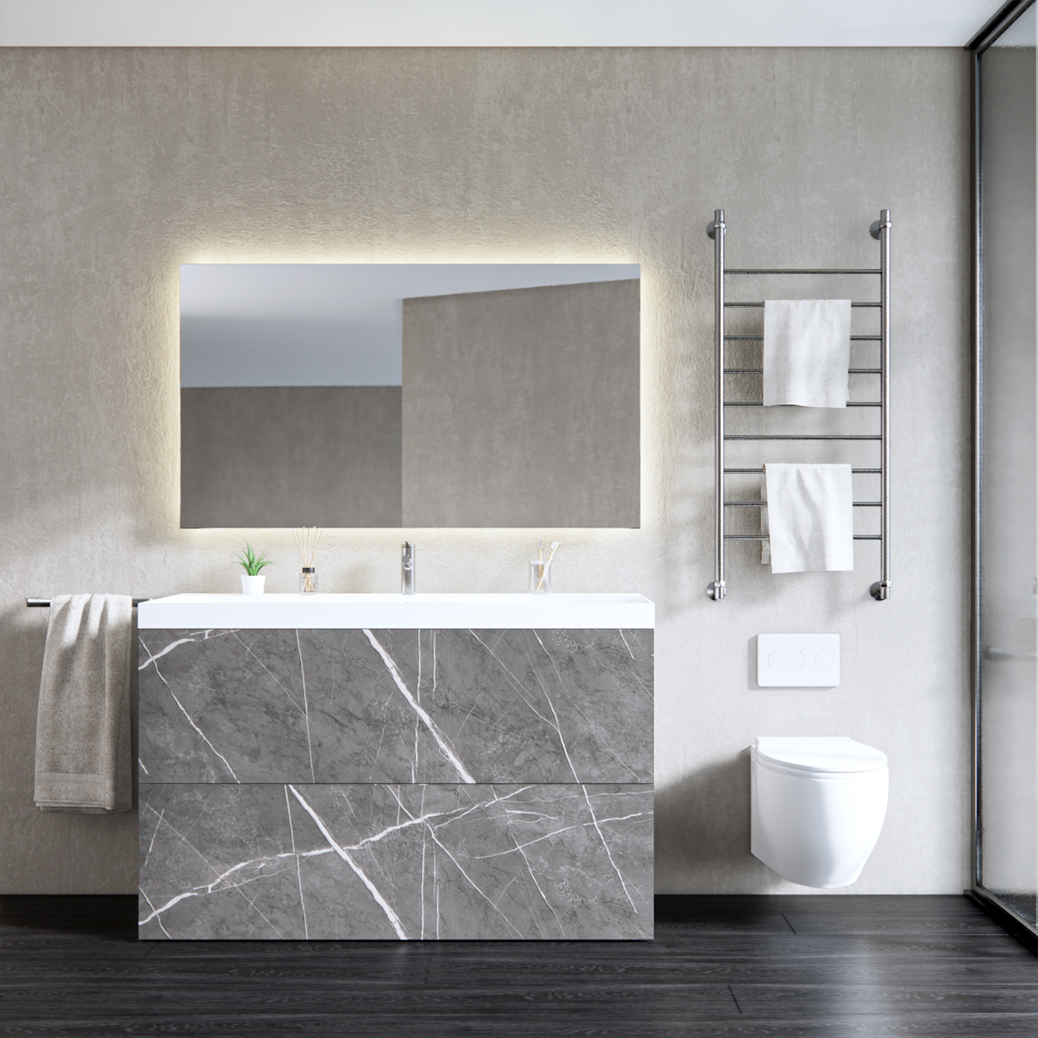 Gliss Design Onderkast  Hades 2 Softclose Laden 140x84.5x45cm Pietra Grijs Marmer (wastafel keuze)