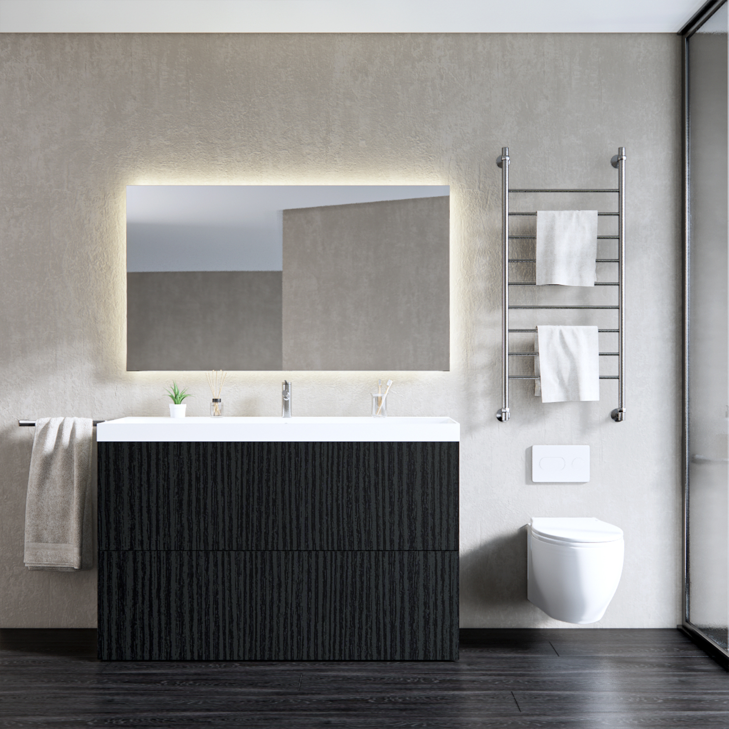 Gliss Design Onderkast  Hades 2 Softclose Laden 140x84.5x45cm Houtskool Eiken (wastafel keuze)