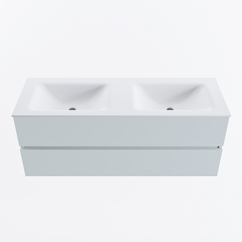 Mondiaz VICA 130cm badmeubel onderkast Clay 2 lades. Wastafel CLOUD dubbel 2 kraangaten, kleur Talc.
