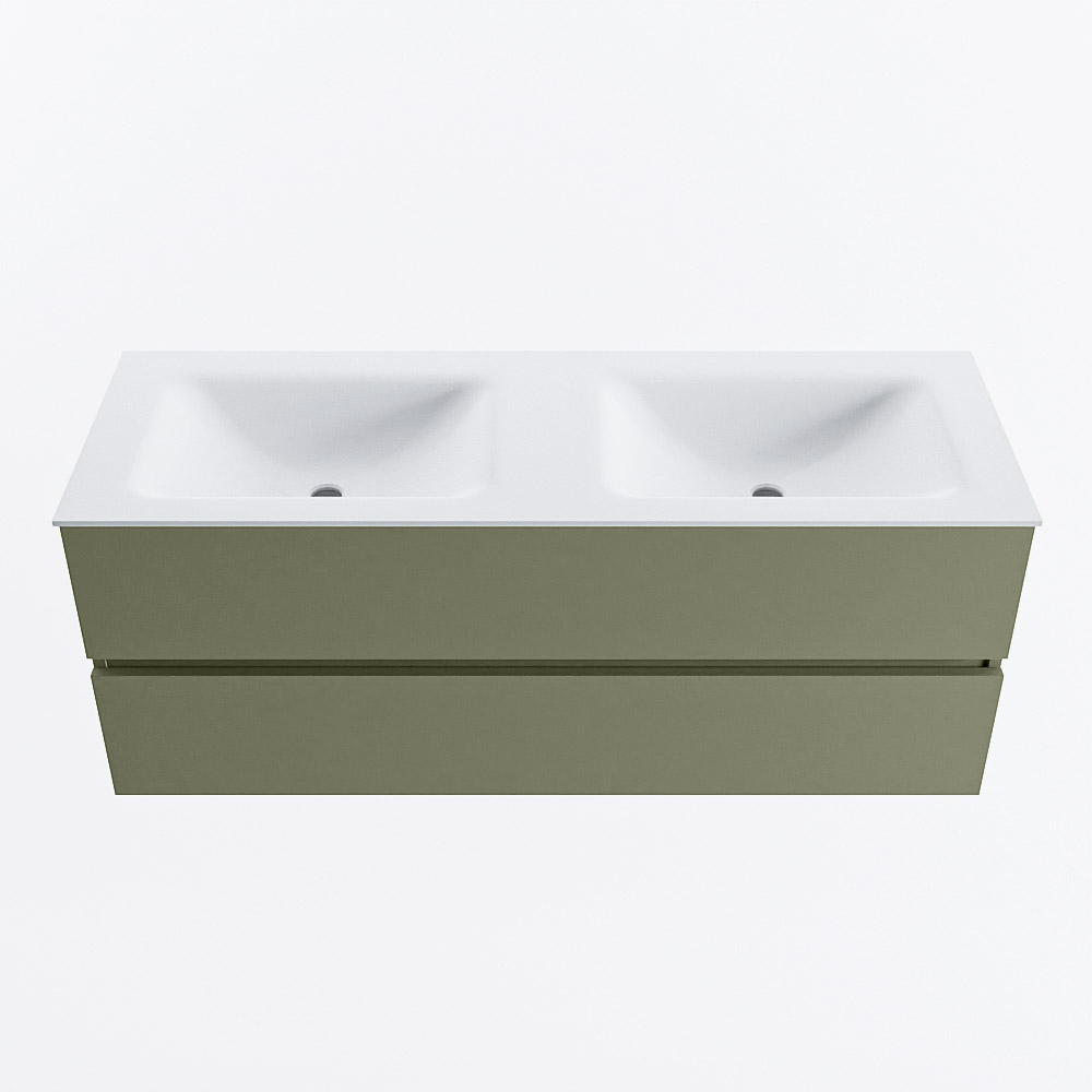 Mondiaz VICA 130cm badmeubel onderkast Army 2 lades. Wastafel CLOUD dubbel 2 kraangaten, kleur Talc.