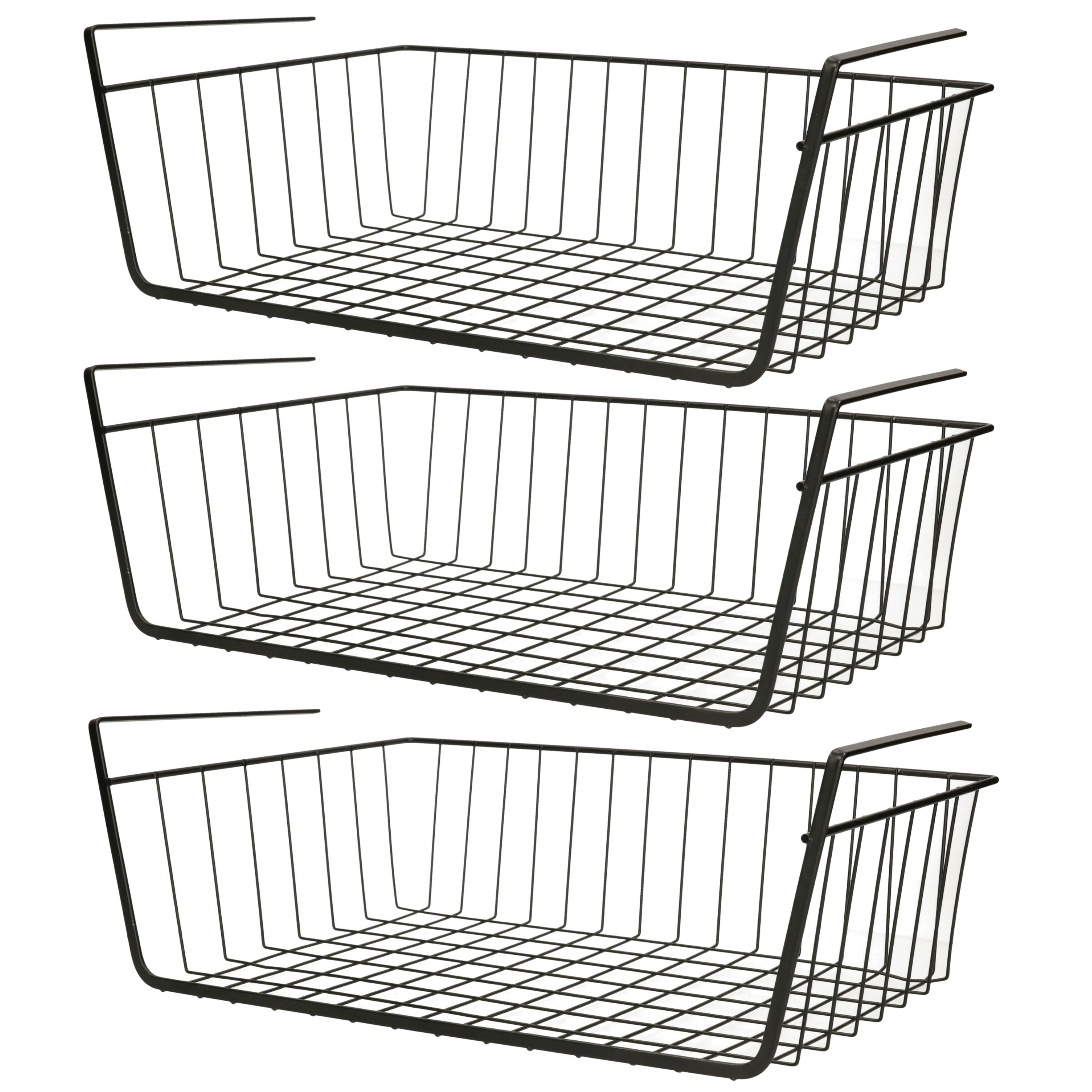 MSV Kastmandje - 3x - opberg/hang mandjes - rvs - zwart - x 25 x 14 cm -