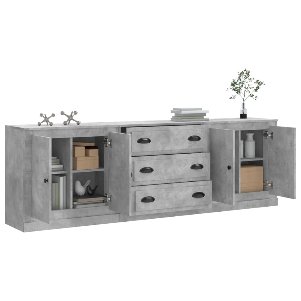 vidaXL Dressoirs 3 st bewerkt hout betongrijs