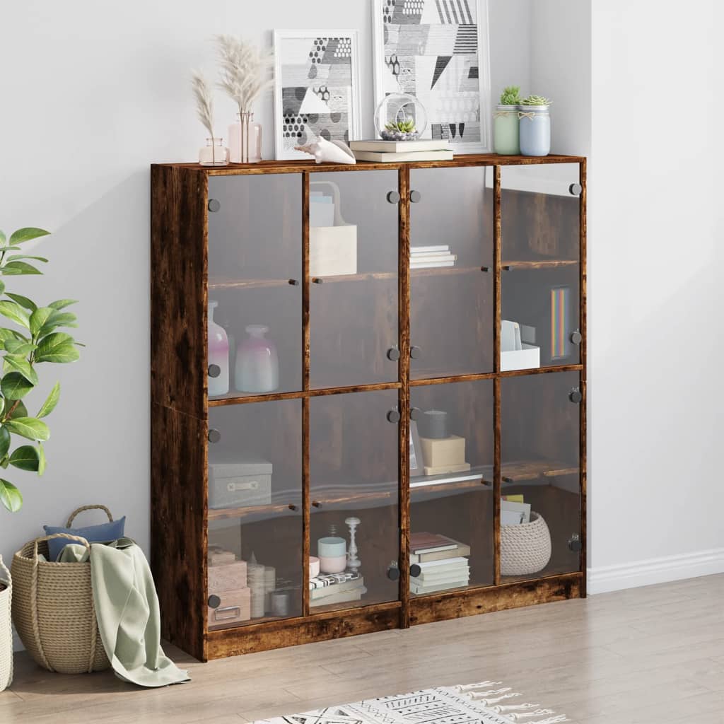 vidaXL Boekenkast met deuren 136x37x142 cm hout gerookt eikenkleurig