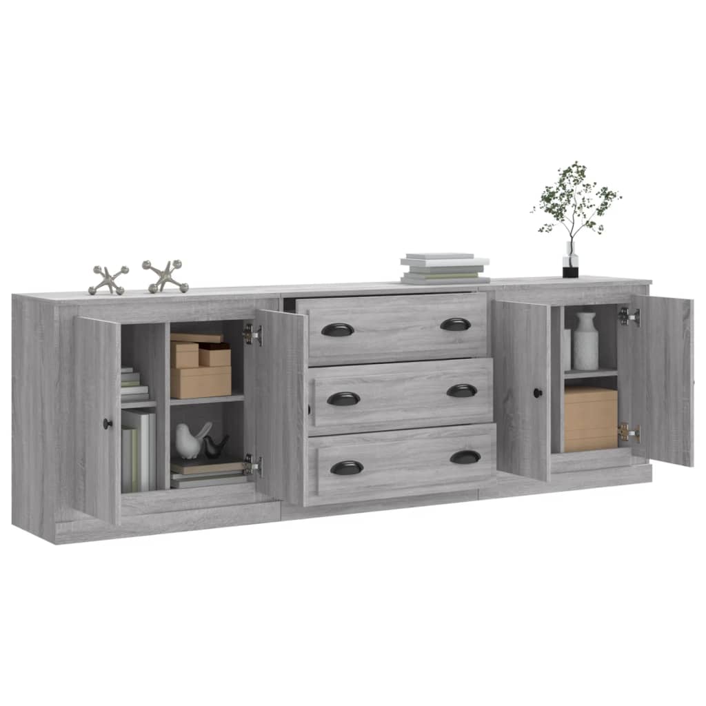 vidaXL Dressoirs 3 st bewerkt hout grijs sonoma eikenkleurig