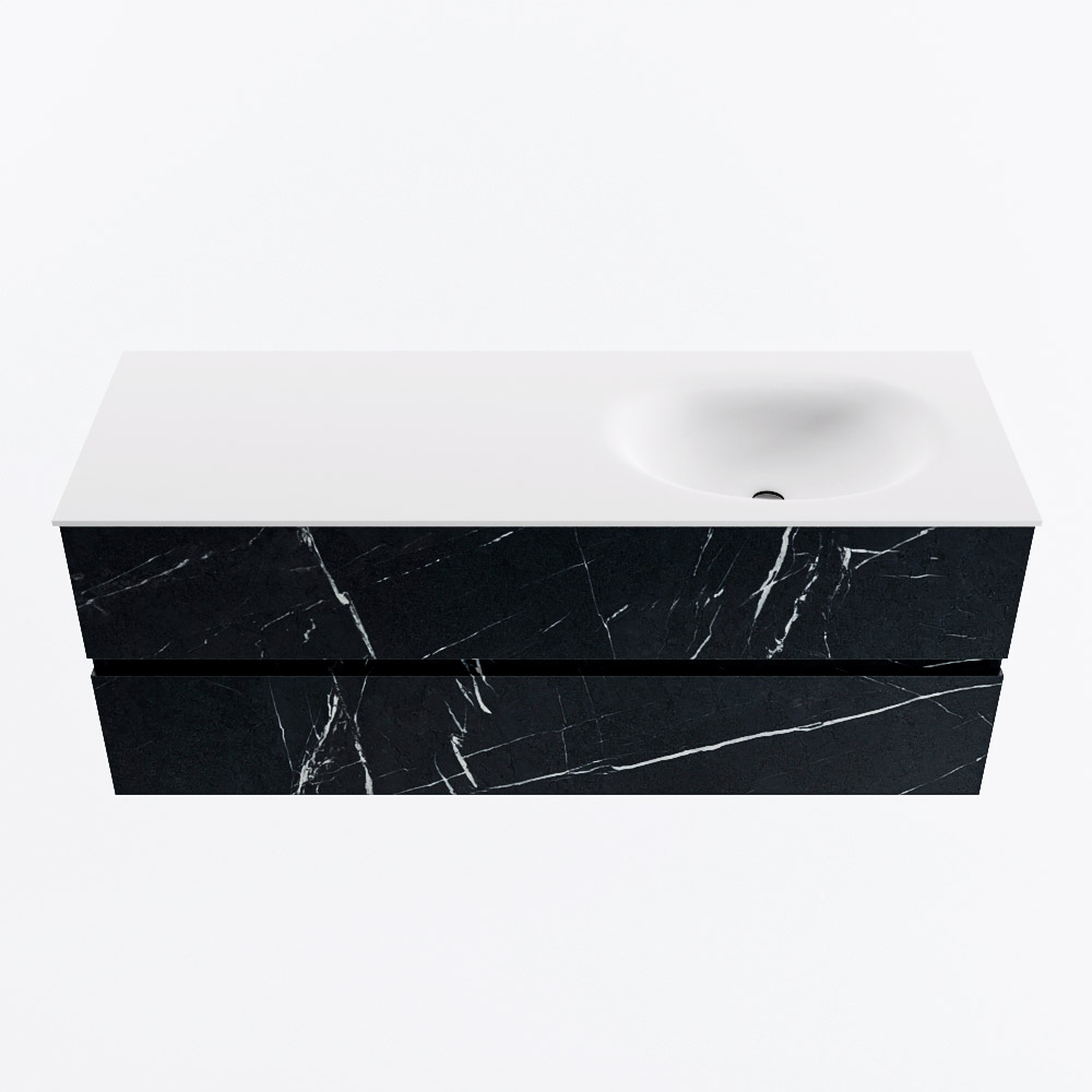 Mondiaz VICA 130cm badmeubel onderkast Marquina 2 lades. Wastafel MOON rechts zonder kraangat, kleur Talc.