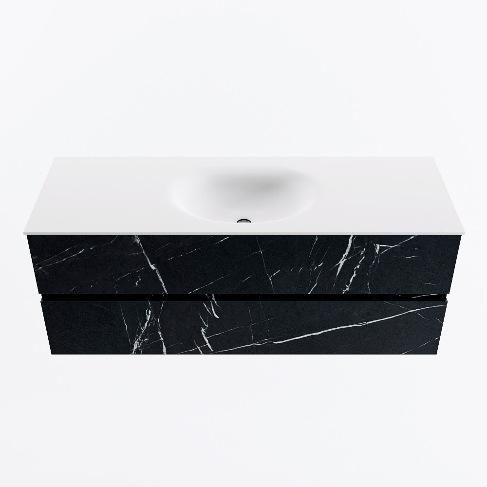 Mondiaz VICA 130cm badmeubel onderkast Marquina 2 lades. Wastafel MOON midden zonder kraangat, kleur Talc.