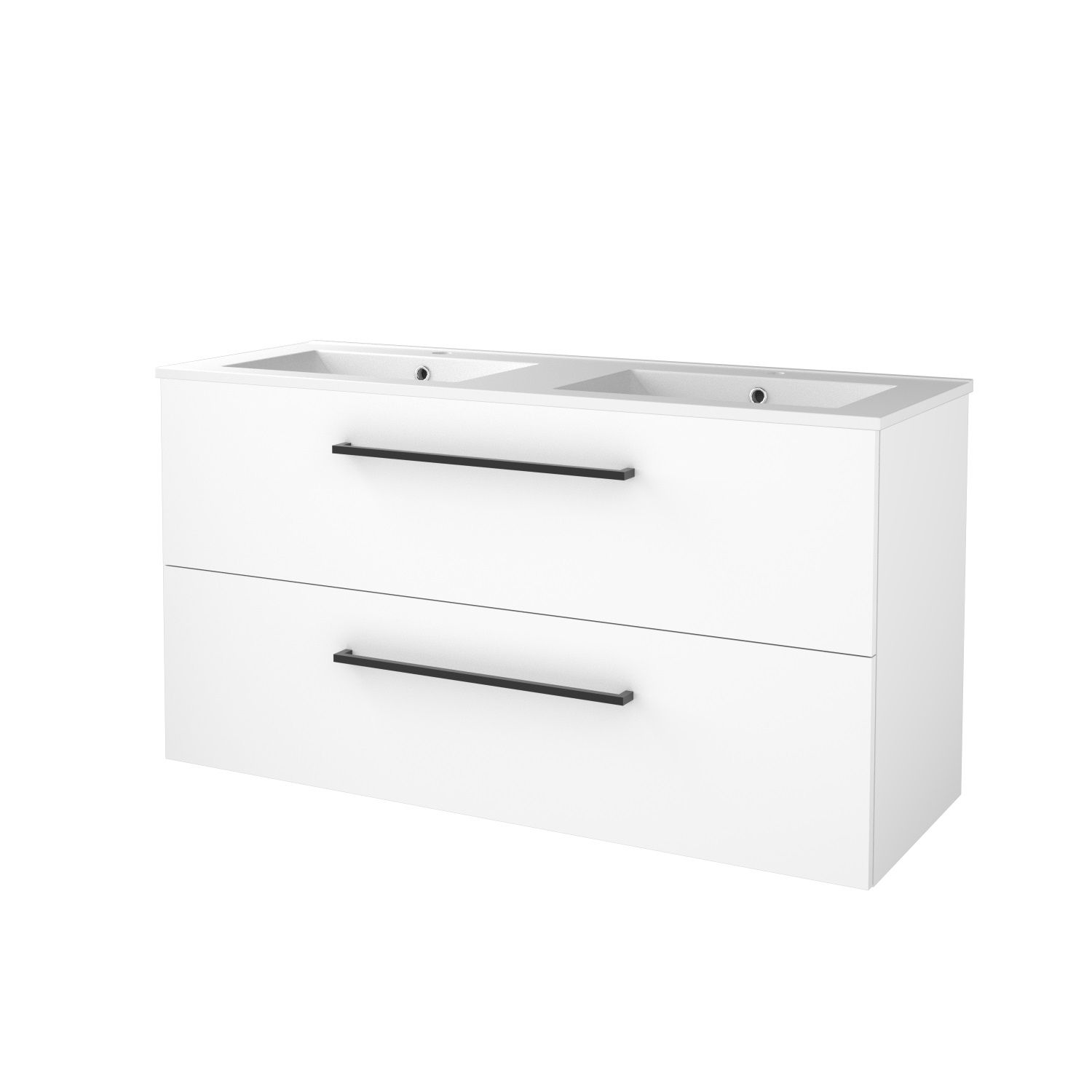 Boss & Wessing Badmeubelset BWS Salt 120x46cm Met Grepen 2 Lades Met Wastafel Porselein 2 Kraangaten Ice White