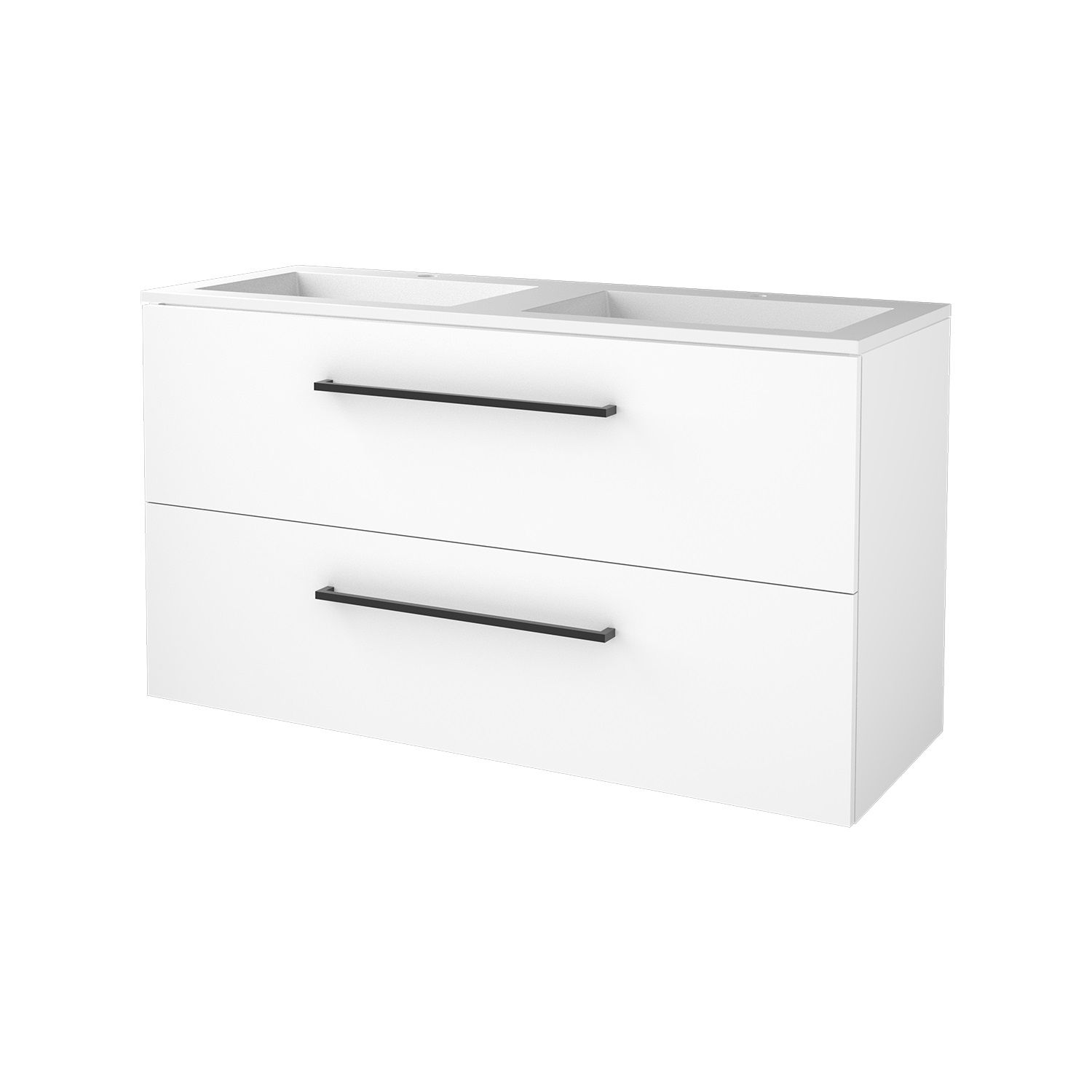 Boss & Wessing Badmeubelset BWS Salt 120x46cm Met Grepen 2 Lades Met Wastafel 2 Kraangaten Ice White