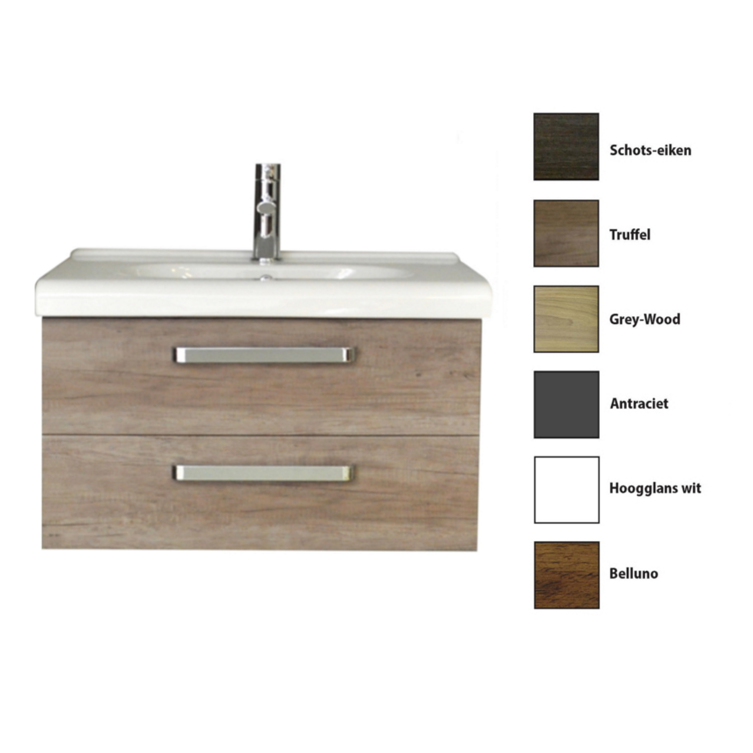Sanicare Badkamermeubelset  Q9 2 Laden 80cm Grey-Wood (spiegel optioneel)