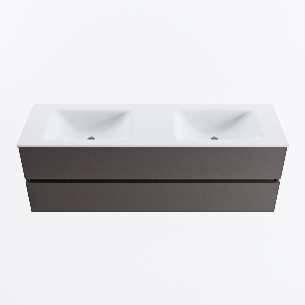 Mondiaz VICA 150cm badmeubel onderkast Dark Grey 2 lades. Wastafel CLOUD dubbel 2 kraangaten, kleur Talc.