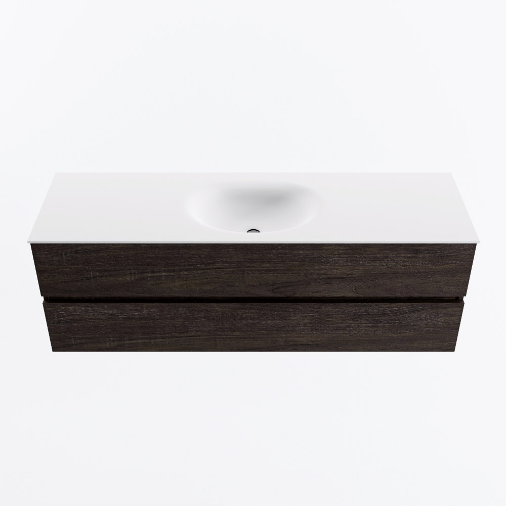Mondiaz VICA 150cm badmeubel onderkast Dark Brown 2 lades. Wastafel MOON midden 1 kraangat, kleur Talc.