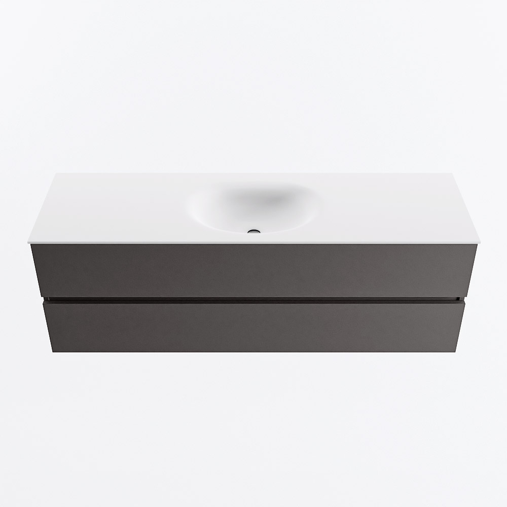 Mondiaz VICA 150cm badmeubel onderkast Dark Grey 2 lades. Wastafel MOON midden zonder kraangat, kleur Talc.