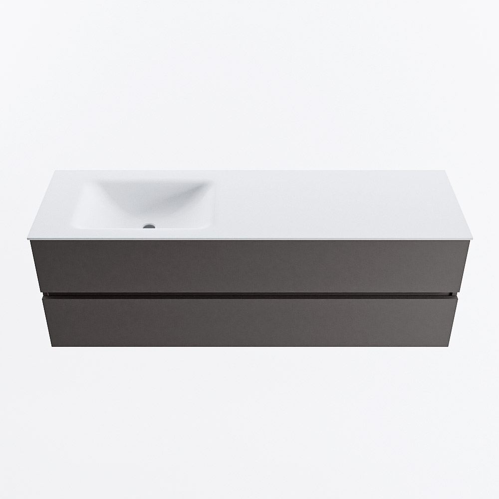 Mondiaz VICA 150cm badmeubel onderkast Dark Grey 2 lades. Wastafel CLOUD links zonder kraangat, kleur Talc.