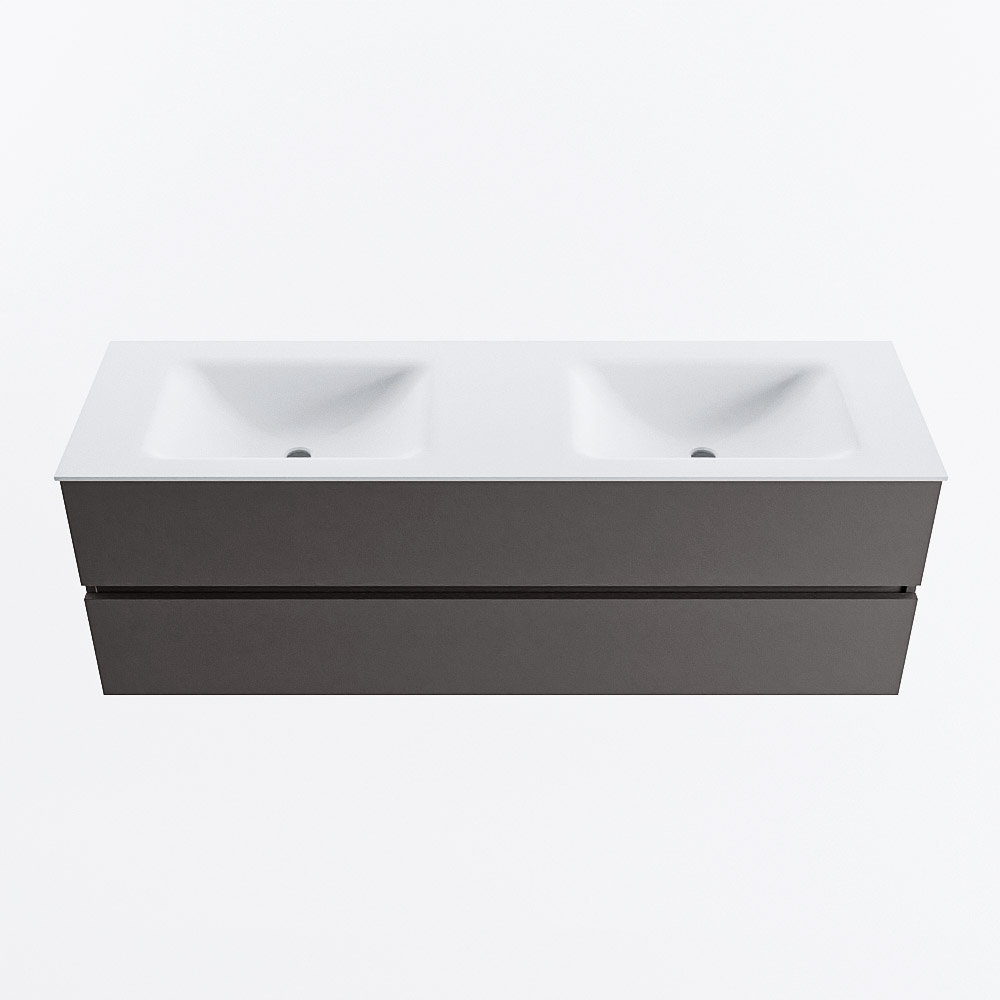 Mondiaz VICA 150cm badmeubel onderkast Dark Grey 2 lades. Wastafel CLOUD dubbel zonder kraangat, kleur Talc.