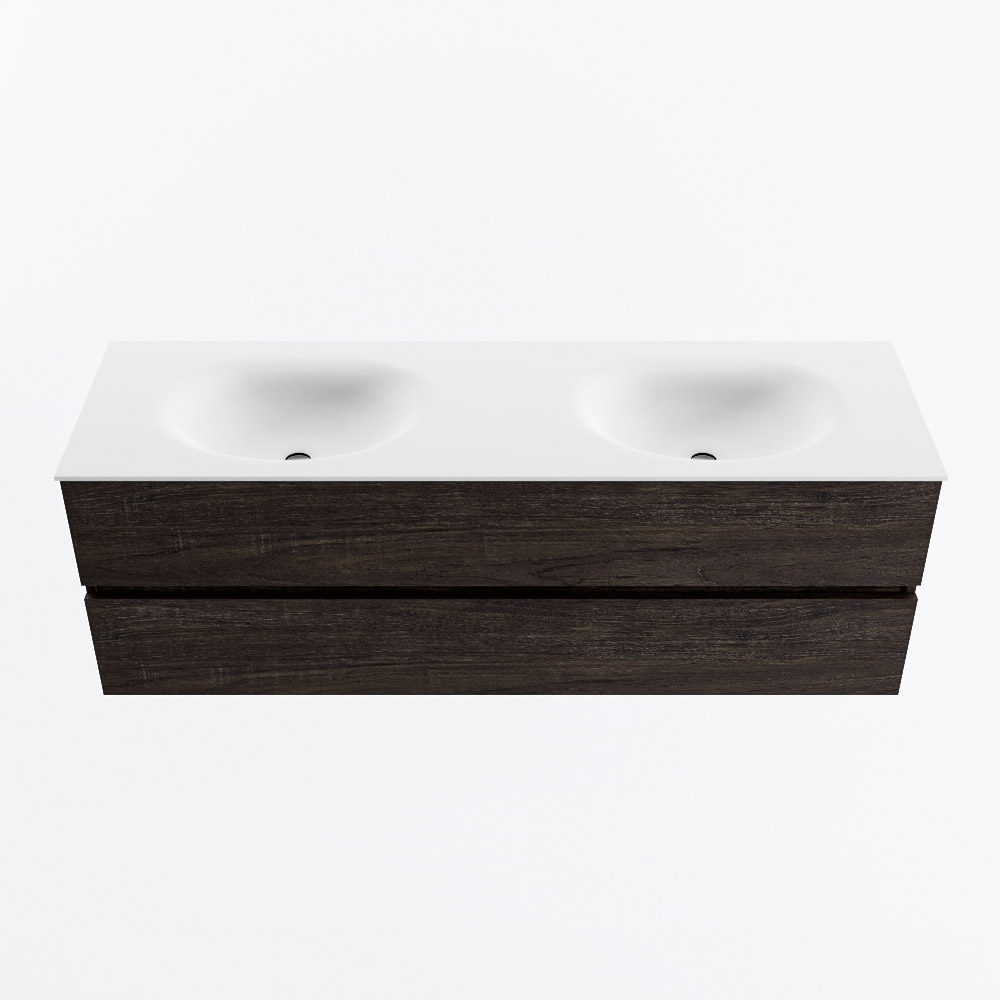 Mondiaz VICA 150cm badmeubel onderkast Dark Brown 2 lades. Wastafel MOON dubbel 2 kraangaten, kleur Talc.