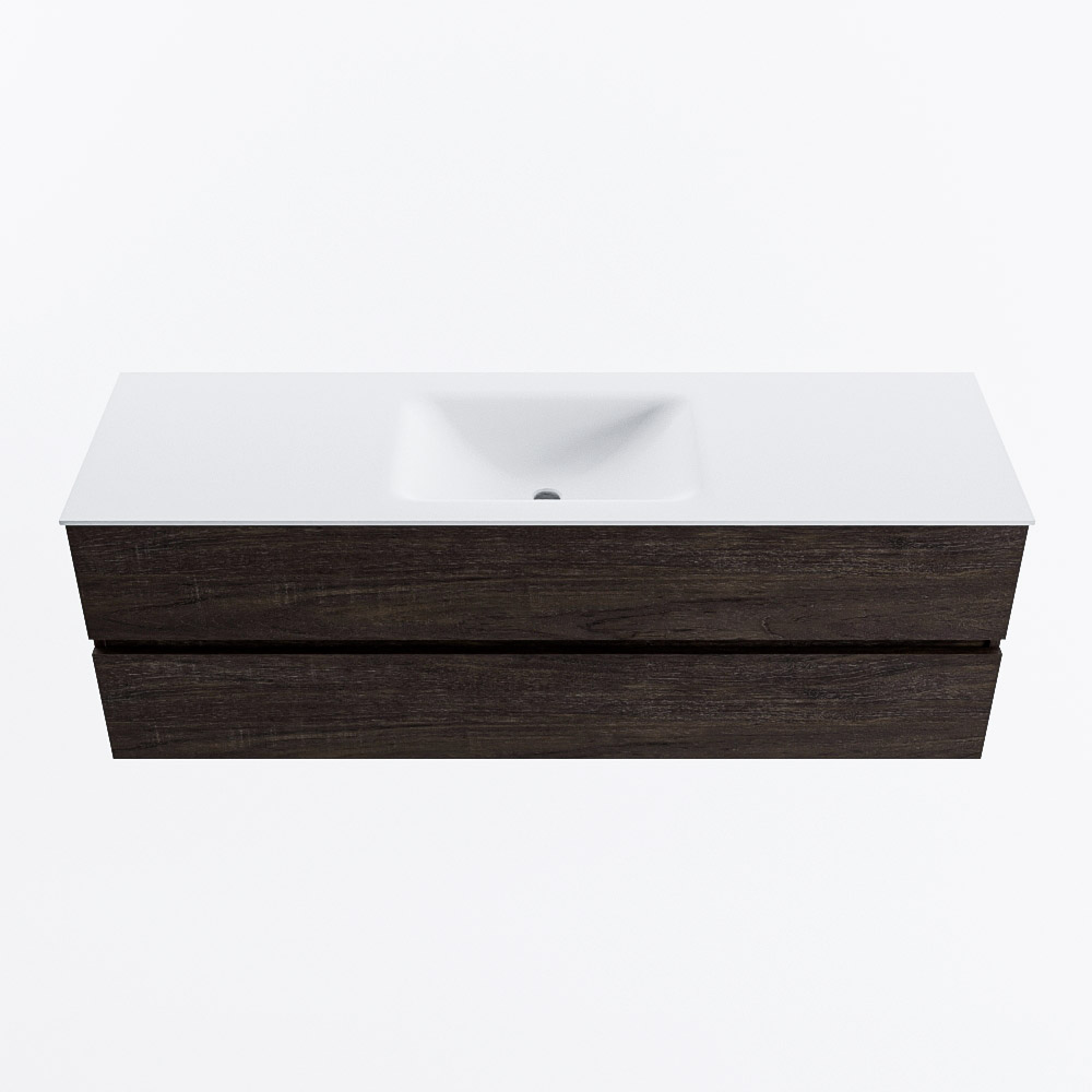 Mondiaz VICA 150cm badmeubel onderkast Dark Brown 2 lades. Wastafel CLOUD midden zonder kraangat, kleur Talc.