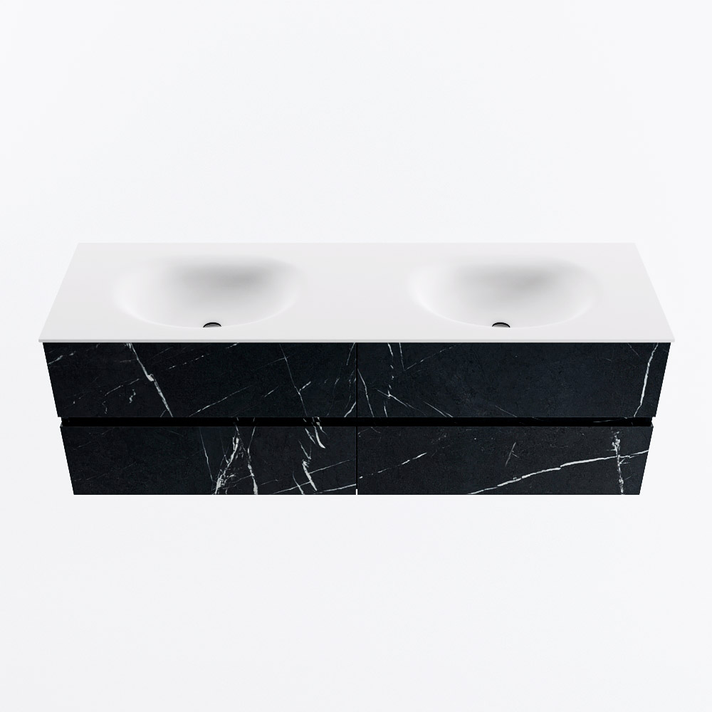Mondiaz VICA 150cm badmeubel onderkast Marquina 4 lades. Wastafel MOON dubbel 2 kraangaten, kleur Talc.