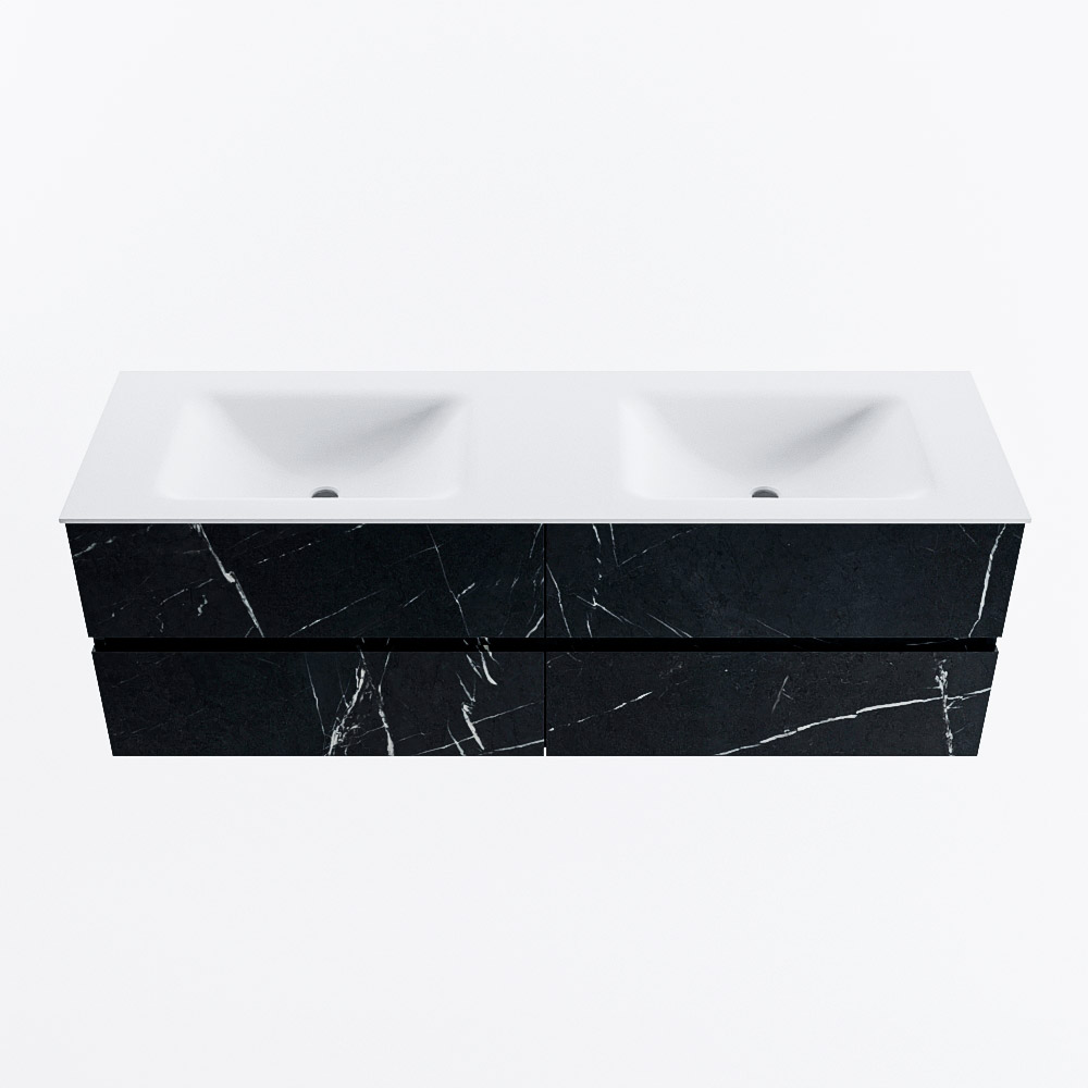 Mondiaz VICA 150cm badmeubel onderkast Marquina 4 lades. Wastafel CLOUD dubbel zonder kraangat, kleur Talc.