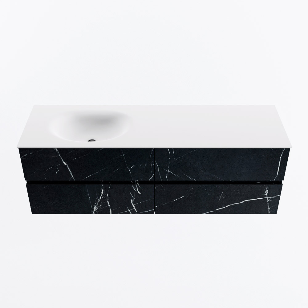 Mondiaz VICA 150cm badmeubel onderkast Marquina 4 lades. Wastafel MOON links zonder kraangat, kleur Talc.