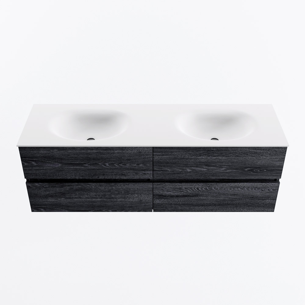 Mondiaz VICA 150cm badmeubel onderkast Antracite 4 lades. Wastafel MOON dubbel 2 kraangaten, kleur Talc.