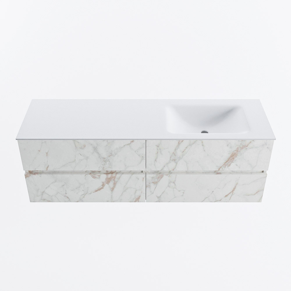 Mondiaz VICA 150cm badmeubel onderkast Carrara 4 lades. Wastafel CLOUD rechts 1 kraangat, kleur Talc.