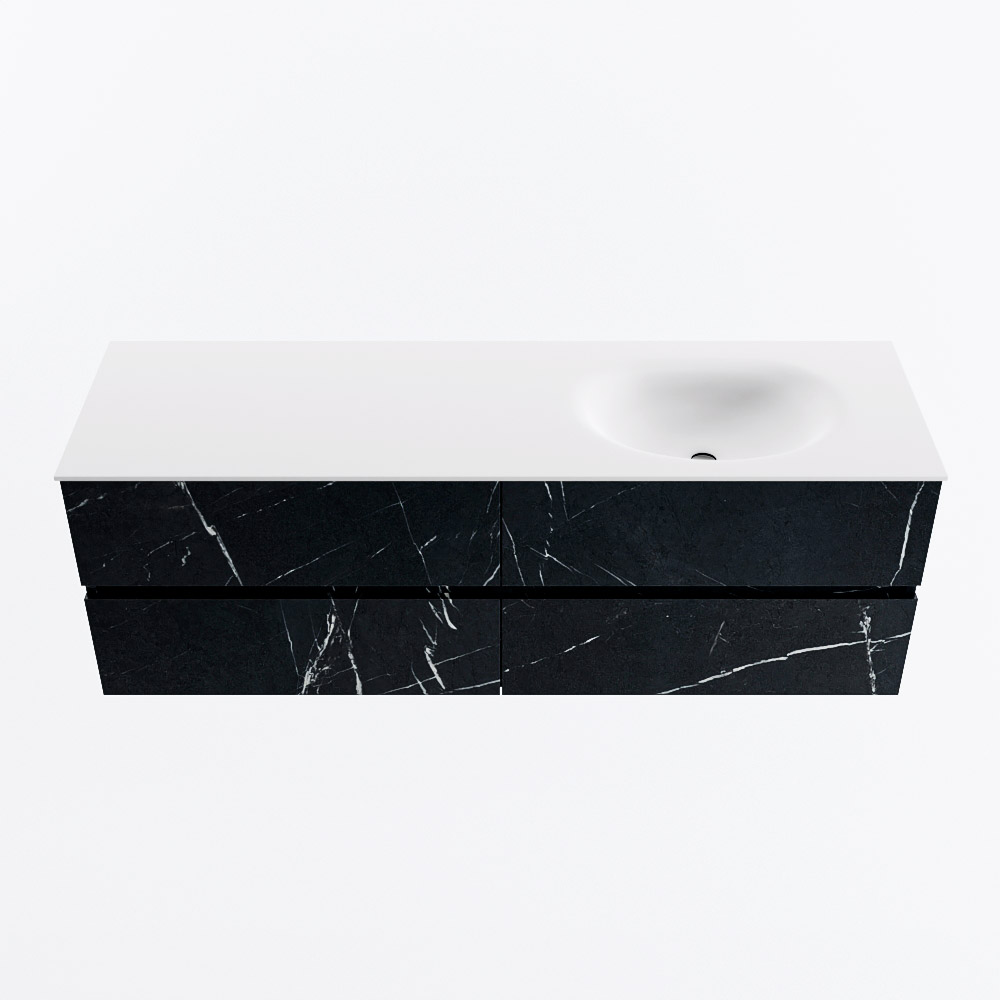 Mondiaz VICA 150cm badmeubel onderkast Marquina 4 lades. Wastafel MOON rechts zonder kraangat, kleur Talc.