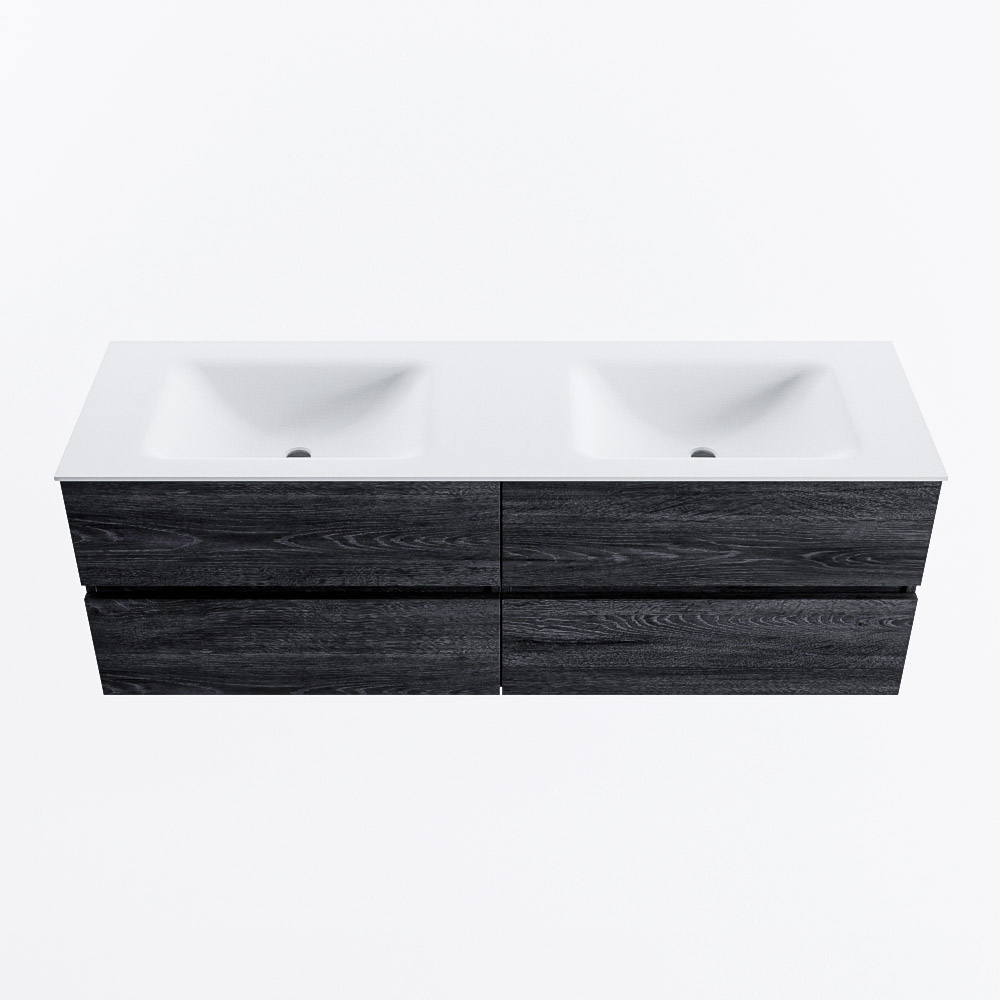 Mondiaz VICA 150cm badmeubel onderkast Antracite 4 lades. Wastafel CLOUD dubbel 2 kraangaten, kleur Talc.
