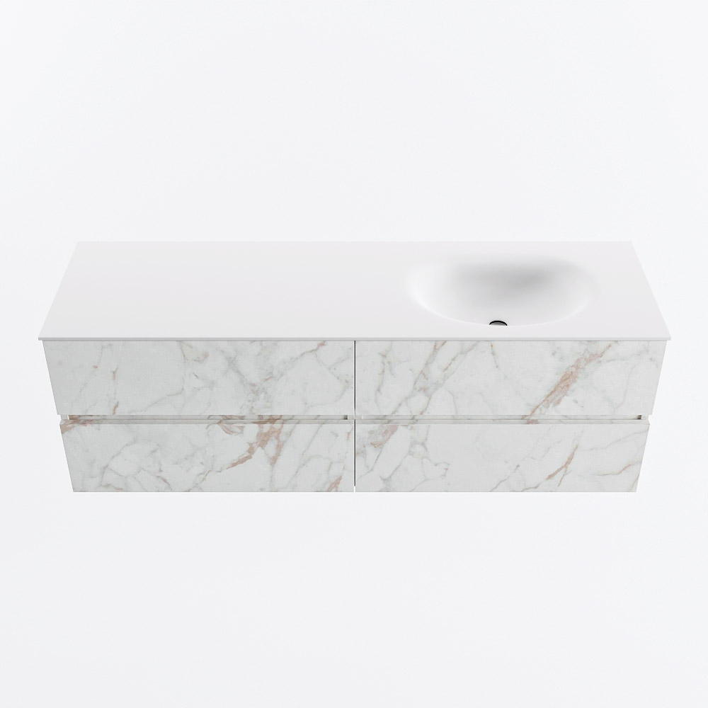 Mondiaz VICA 150cm badmeubel onderkast Carrara 4 lades. Wastafel MOON rechts 1 kraangat, kleur Talc.