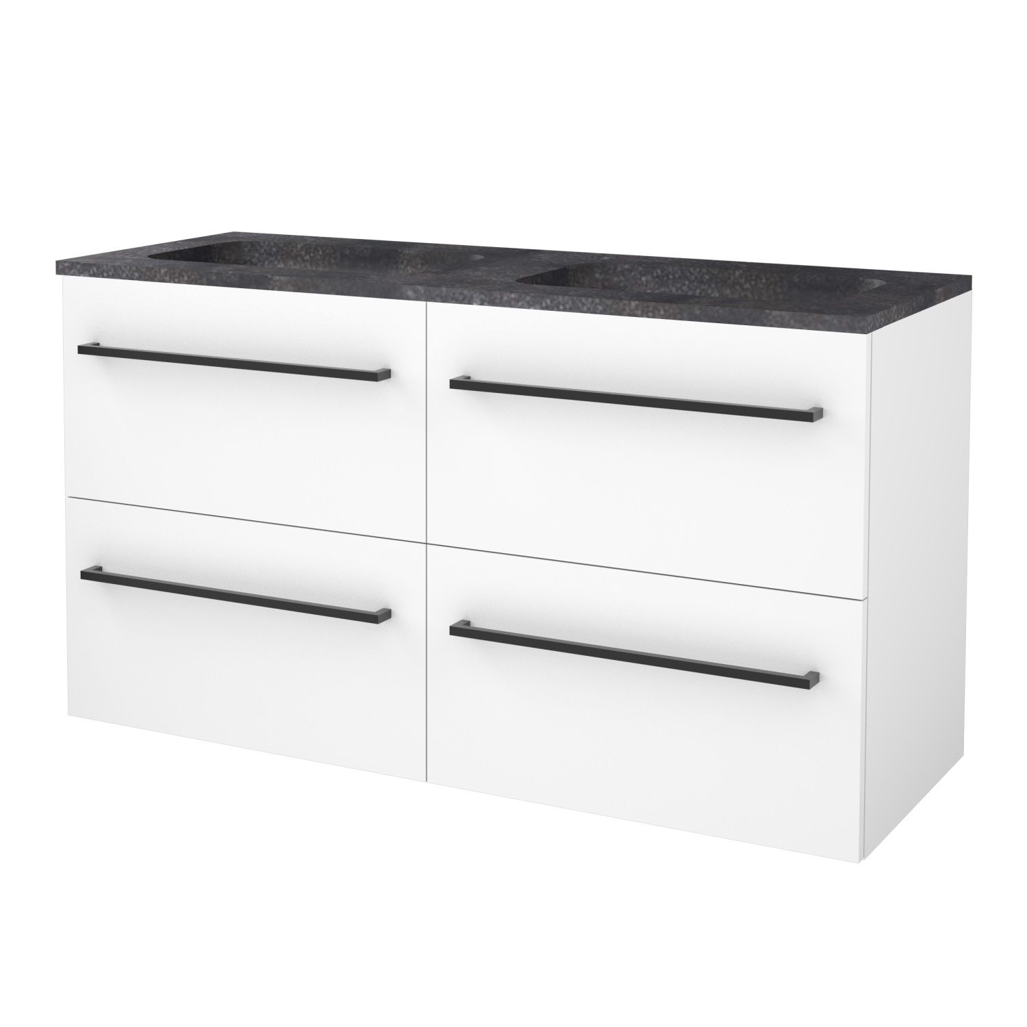 Boss & Wessing Badmeubelset BWS Salt 120x46cm Met Grepen 4 Lades Met Wastafel Hardsteen Ice White