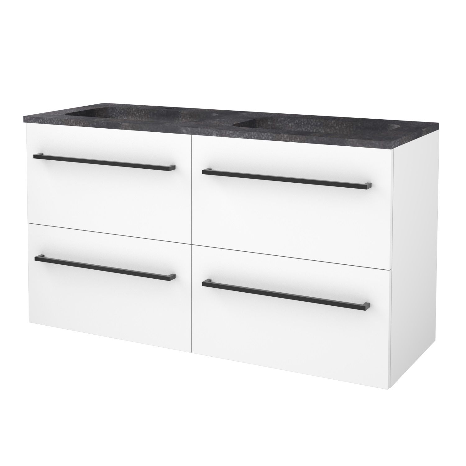 Boss & Wessing Badmeubelset BWS Salt 120x46cm Met Grepen 4 Lades Met Wastafel Hardsteen 2 Kraangaten Ice White