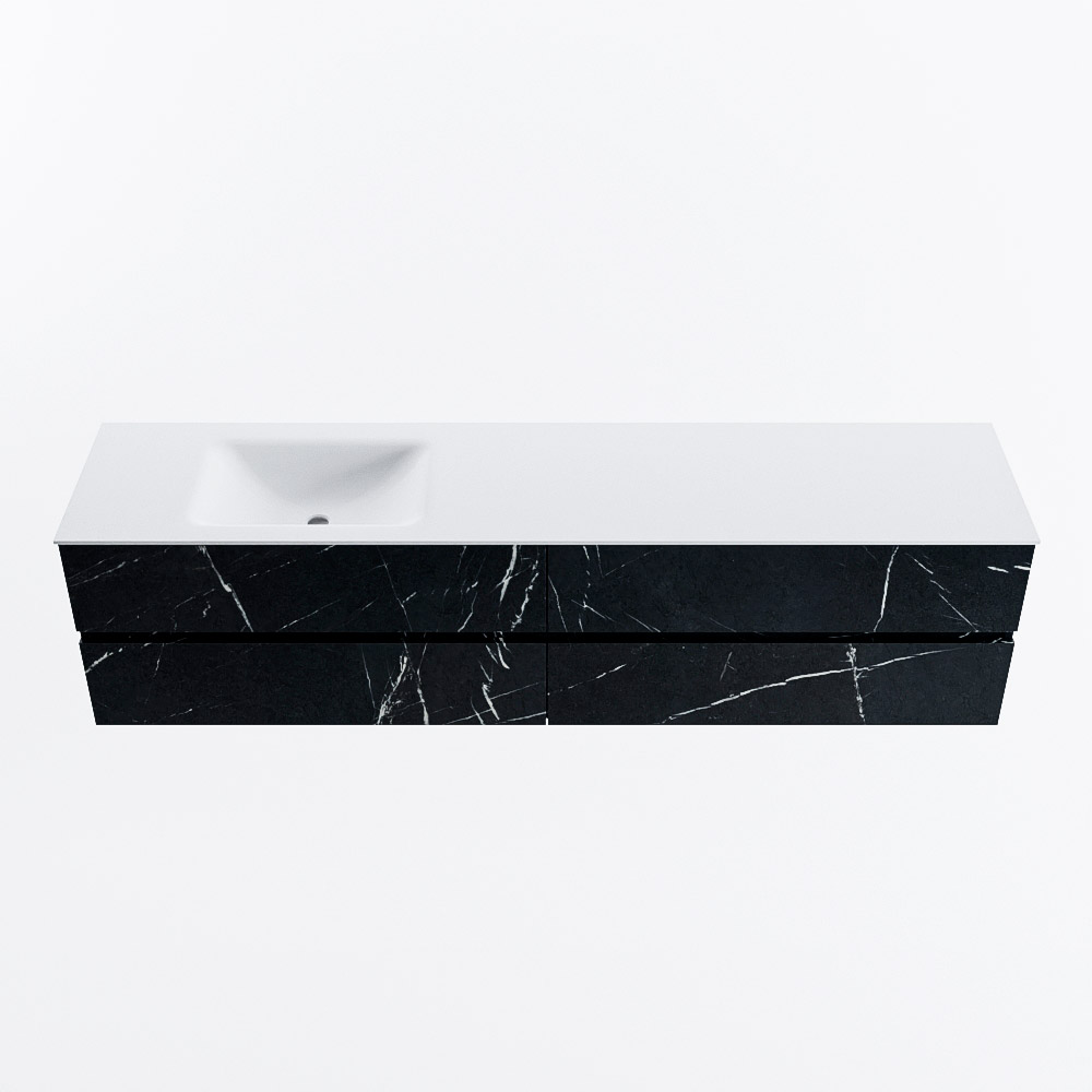 Mondiaz VICA 200cm badmeubel onderkast Marquina 4 lades. Wastafel CLOUD links zonder kraangat, kleur Talc.