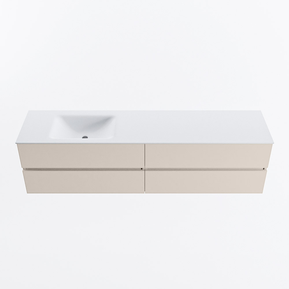 Mondiaz VICA 190cm badmeubel onderkast Linen 4 lades. Wastafel CLOUD links zonder kraangat, kleur Talc.