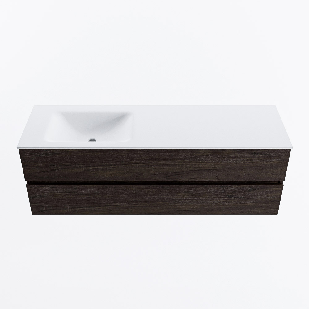Mondiaz VICA 150cm badmeubel onderkast Dark Brown 2 lades. Wastafel CLOUD links 1 kraangat, kleur Talc.