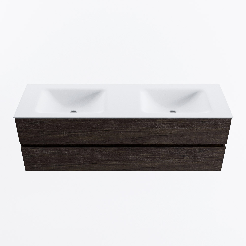 Mondiaz VICA 150cm badmeubel onderkast Dark Brown 2 lades. Wastafel CLOUD dubbel 2 kraangaten, kleur Talc.