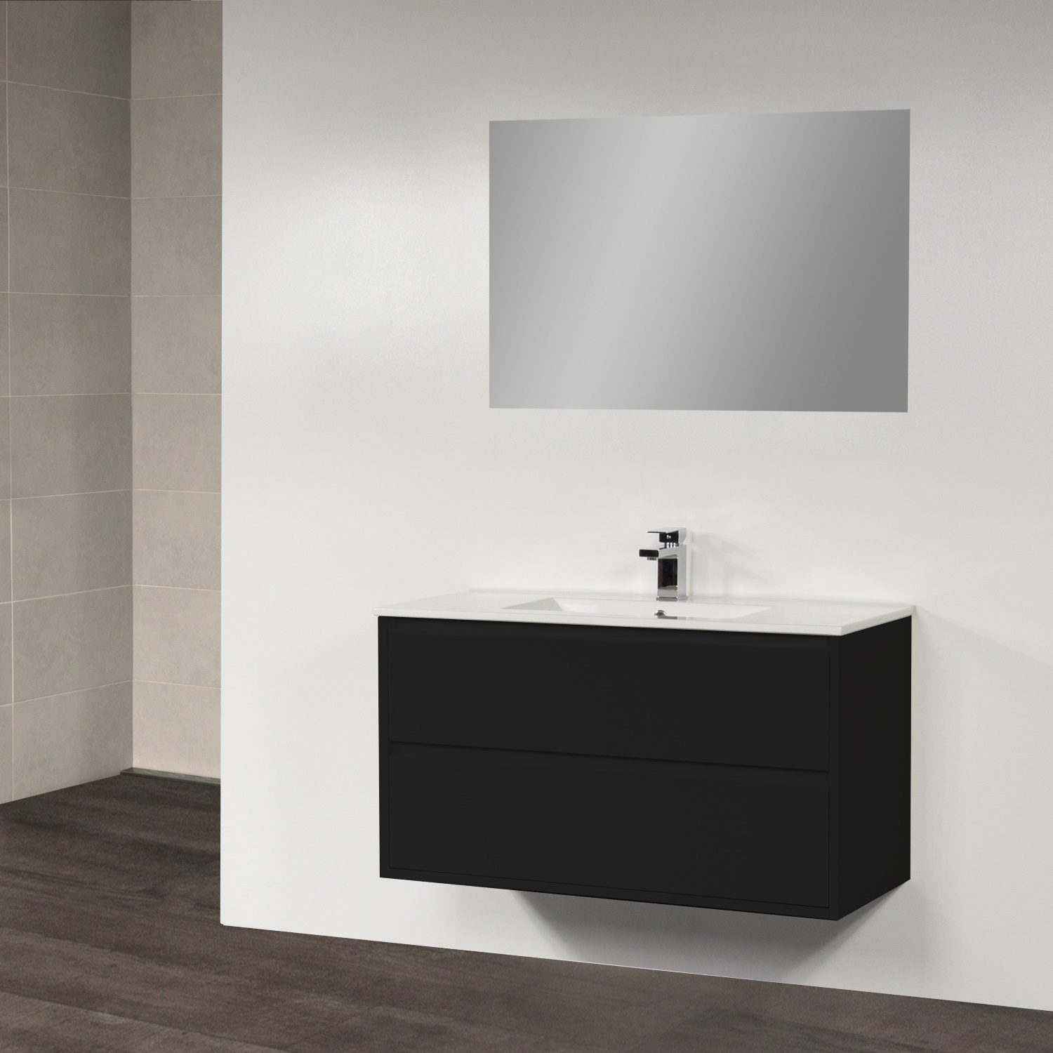 Sanitop Badkamermeubelset New Future Small 100cm Hoogglans Zwart