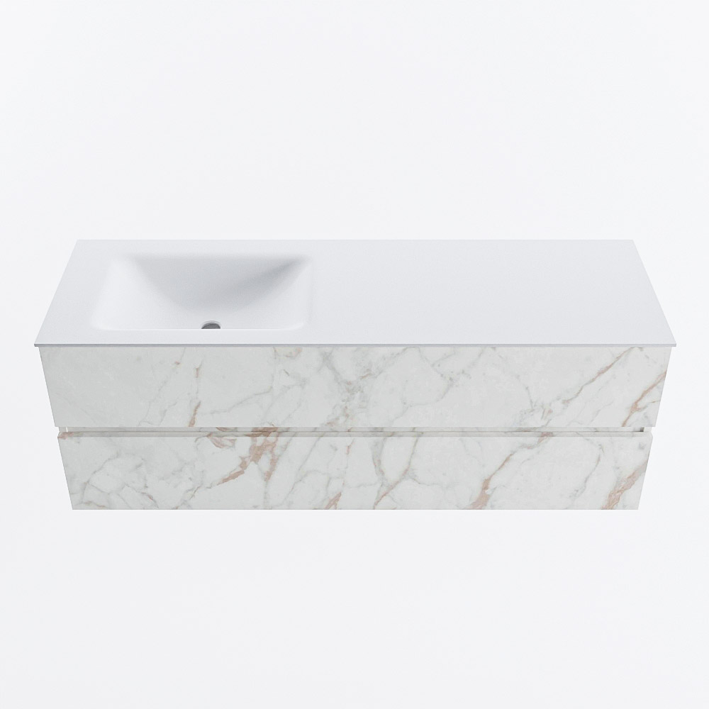 Mondiaz VICA 140cm badmeubel onderkast Carrara 2 lades. Wastafel CLOUD links 1 kraangat, kleur Talc.