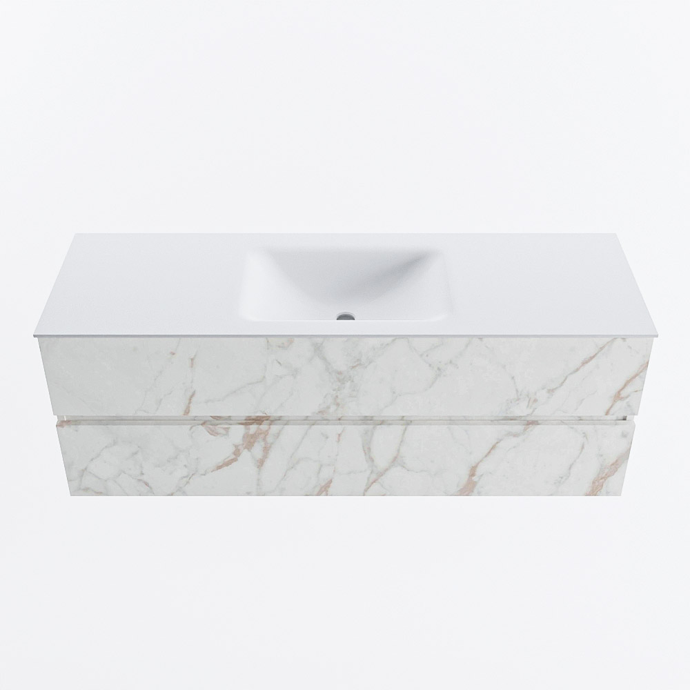 Mondiaz VICA 140cm badmeubel onderkast Carrara 2 lades. Wastafel CLOUD midden 1 kraangat, kleur Talc.