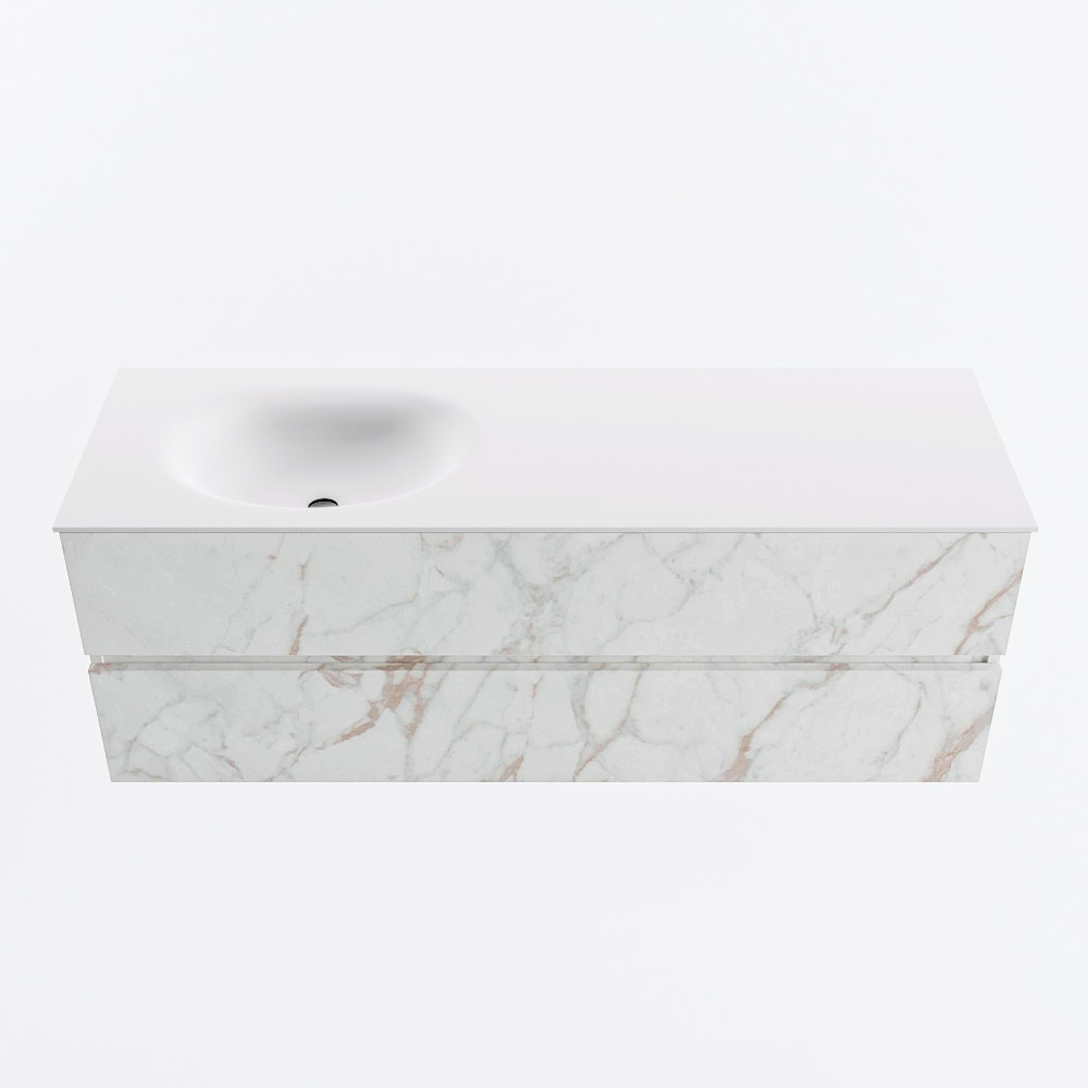 Mondiaz VICA 140cm badmeubel onderkast Carrara 2 lades. Wastafel MOON links 1 kraangat, kleur Talc.